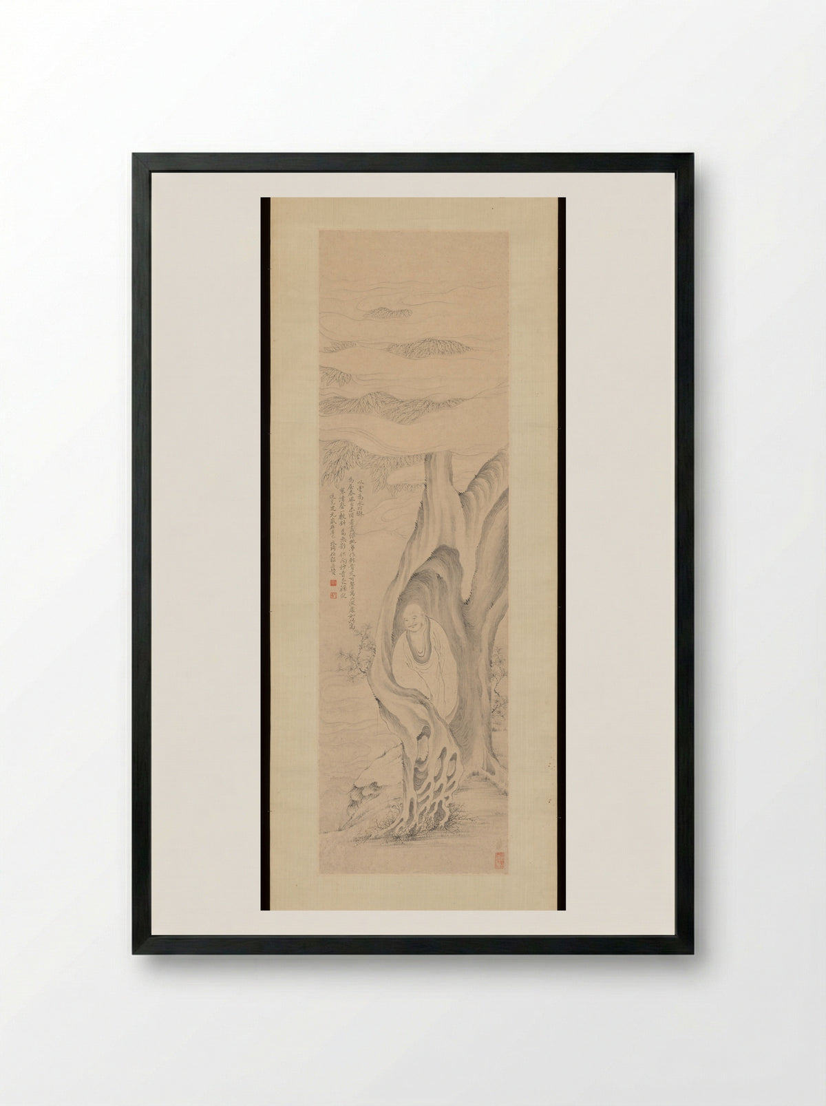 Luohan Meditating in a Tree - Gai Qi - Framed Print Black