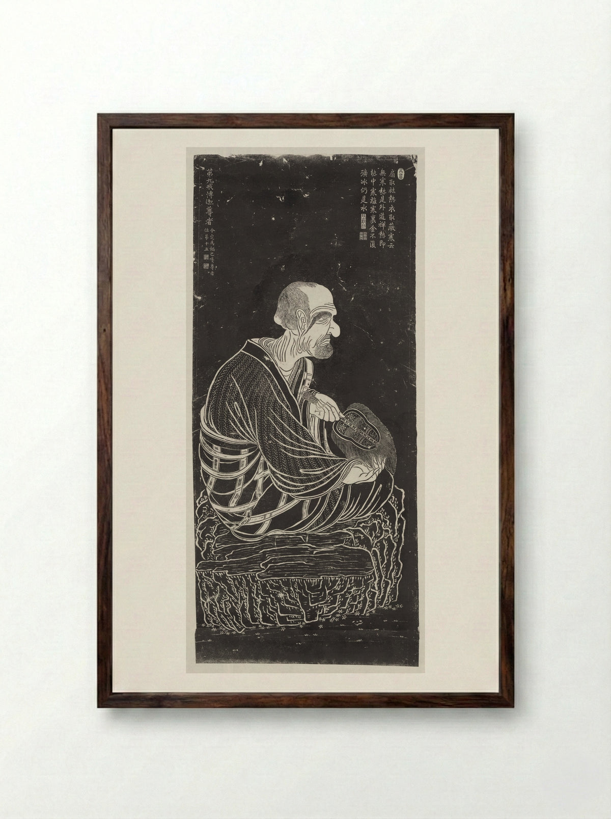 Luohan, after a set attributed to Guanxiu - Fine Art Print - Framed Print Dark Wood