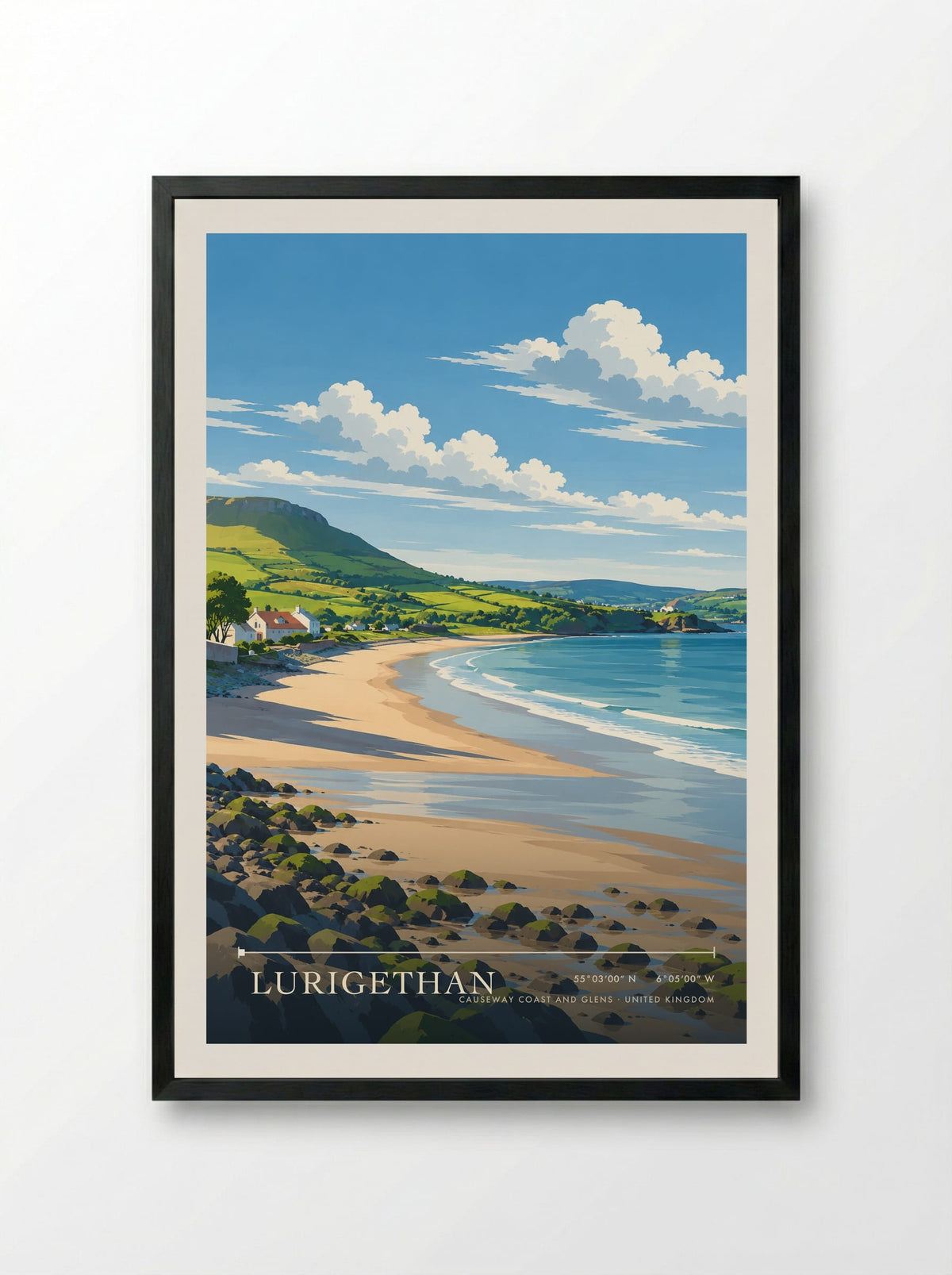 Lurigethan, Causeway Coast and Glens | Travel Poster - Framed Print Black