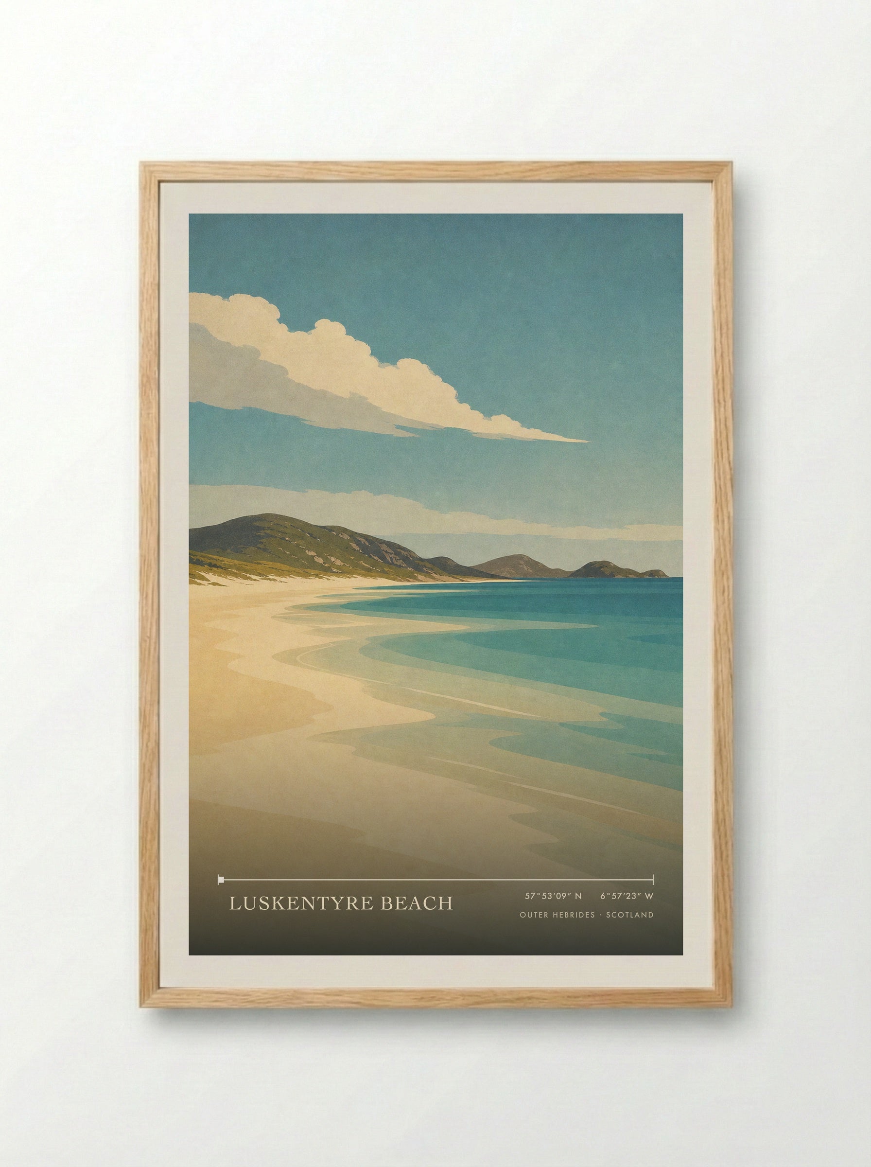 Luskentyre Beach Travel Poster Artwork - Framed Print Wood