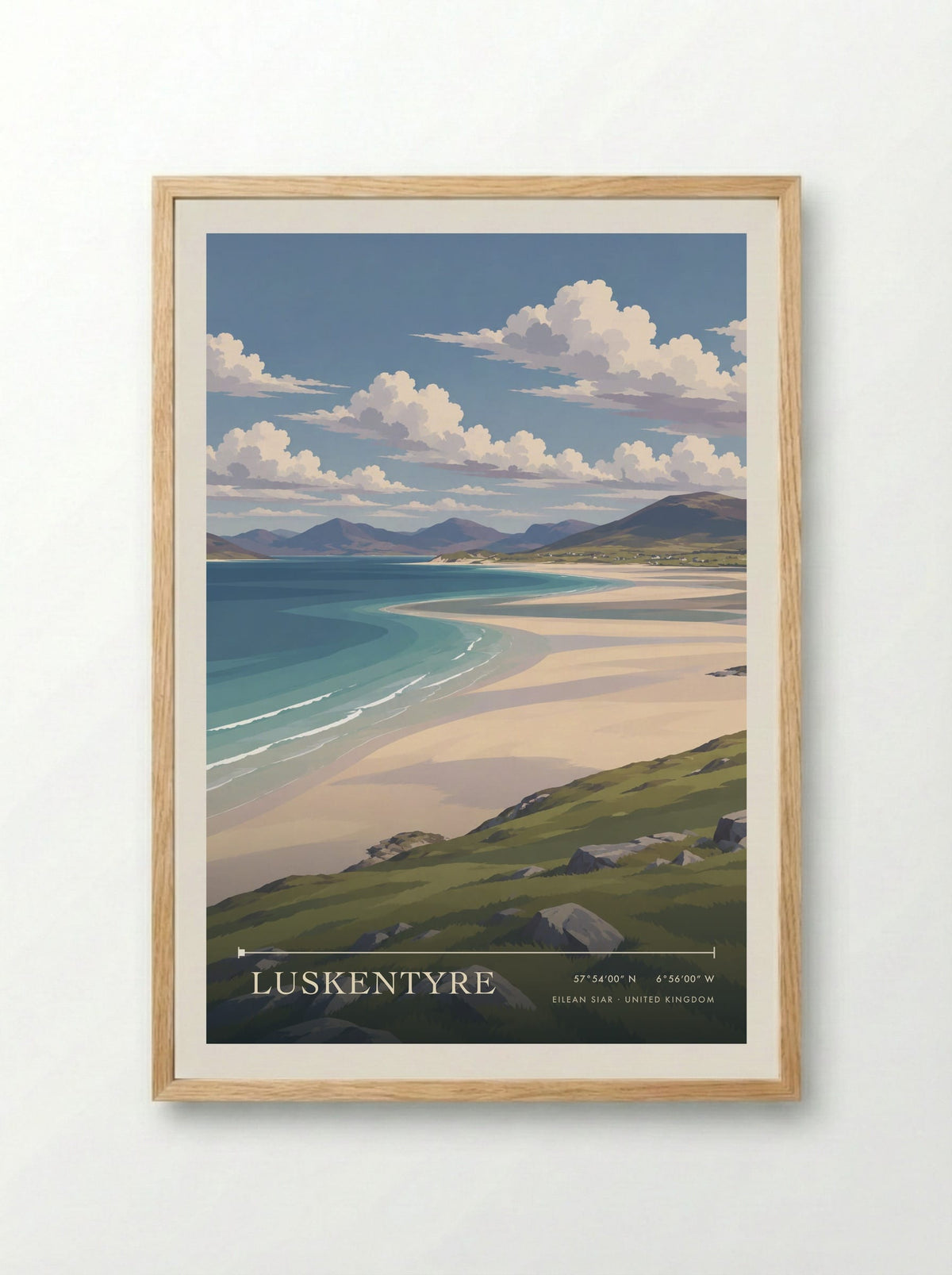 Luskentyre, Eilean Siar | Travel Poster - Framed Print Wood