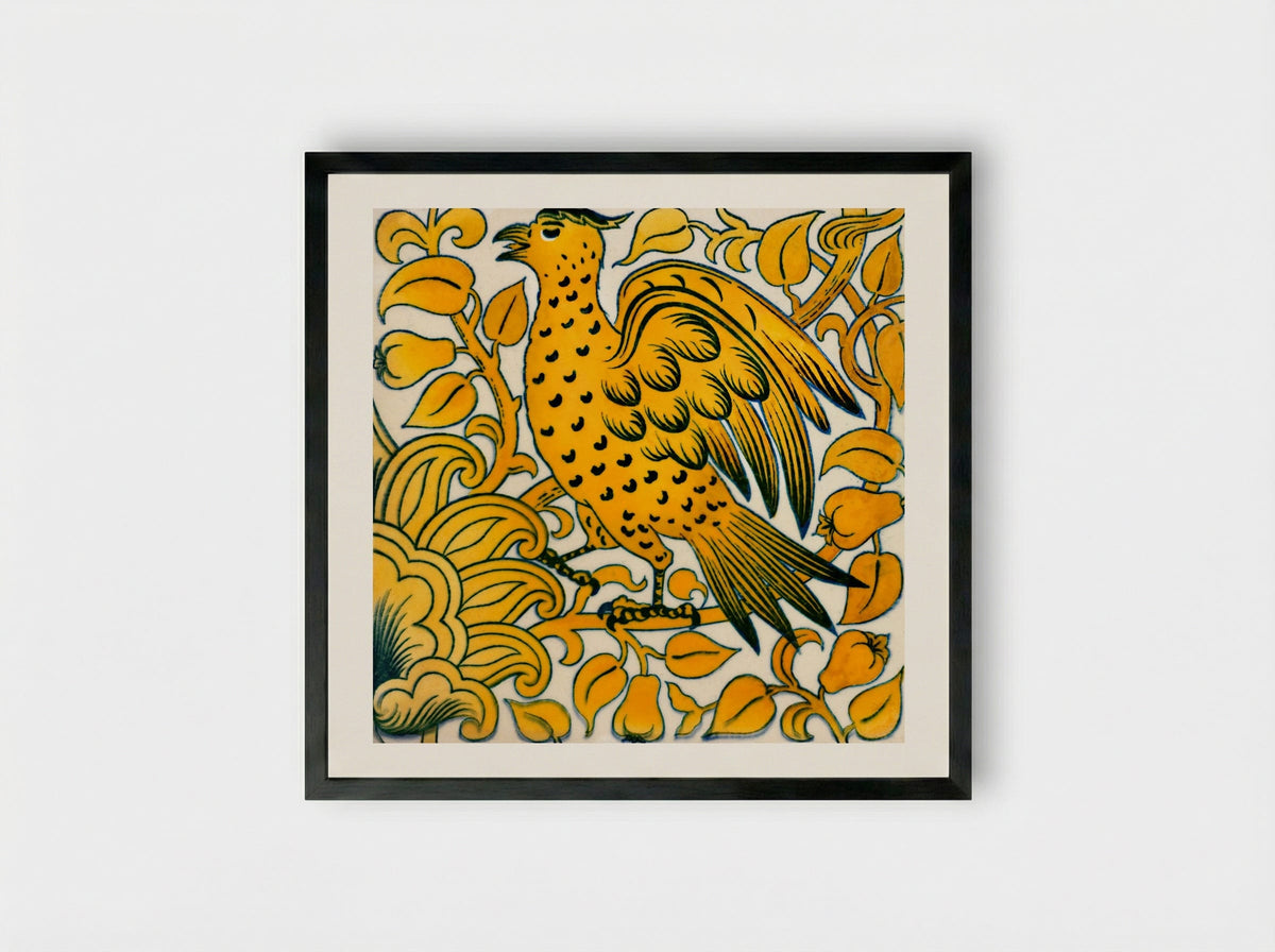 Lustre Tile with Bird Design - William De Morgan - Framed Print Black