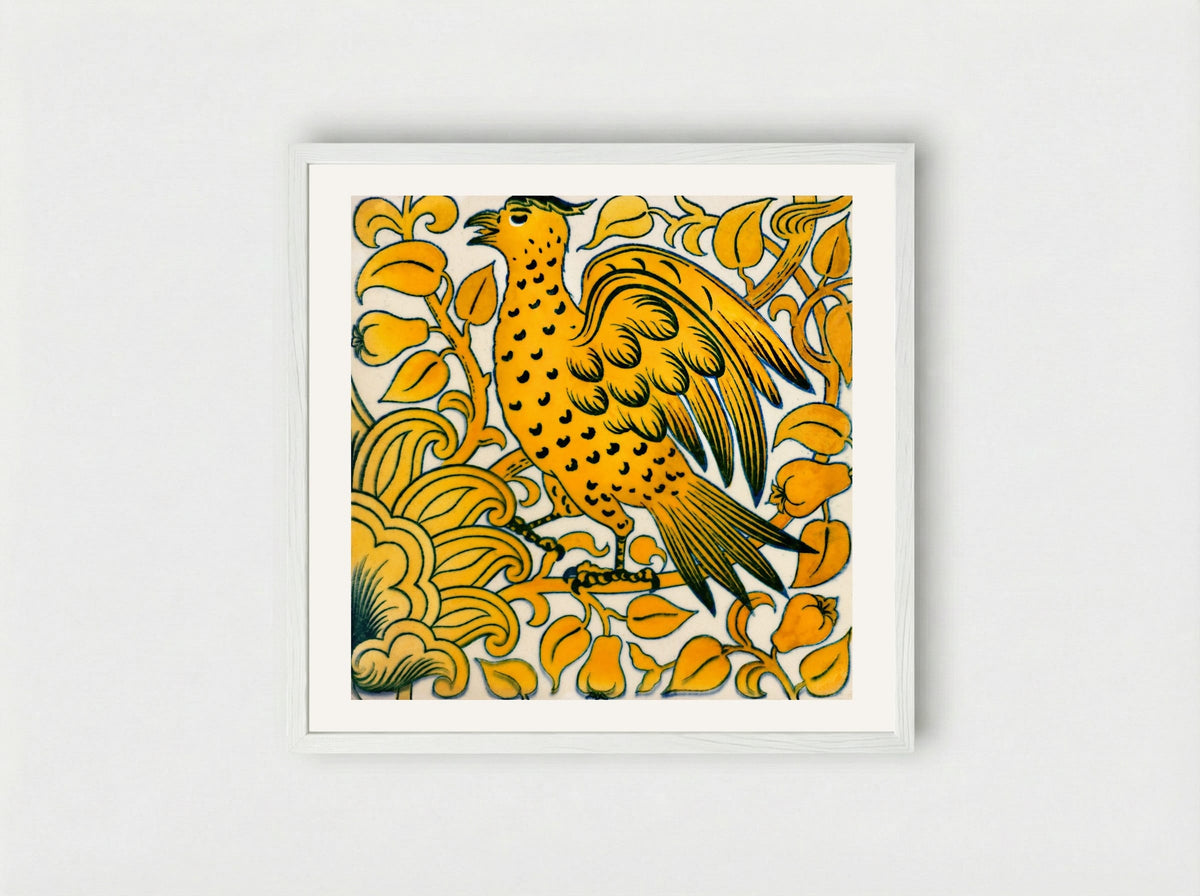 Lustre Tile with Bird Design - William De Morgan - Framed Print White