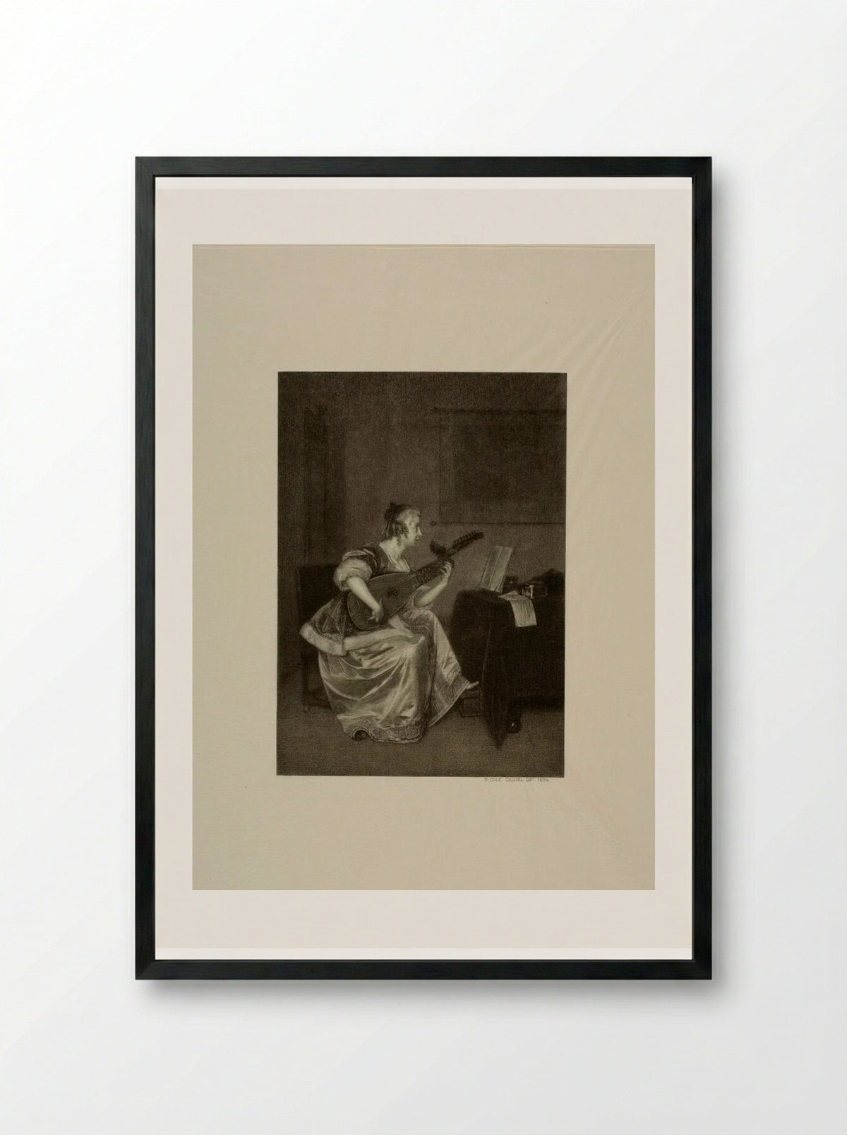 Lute-player (After Frans van Mieris the Elder) - Timothy Cole - Framed Print Black