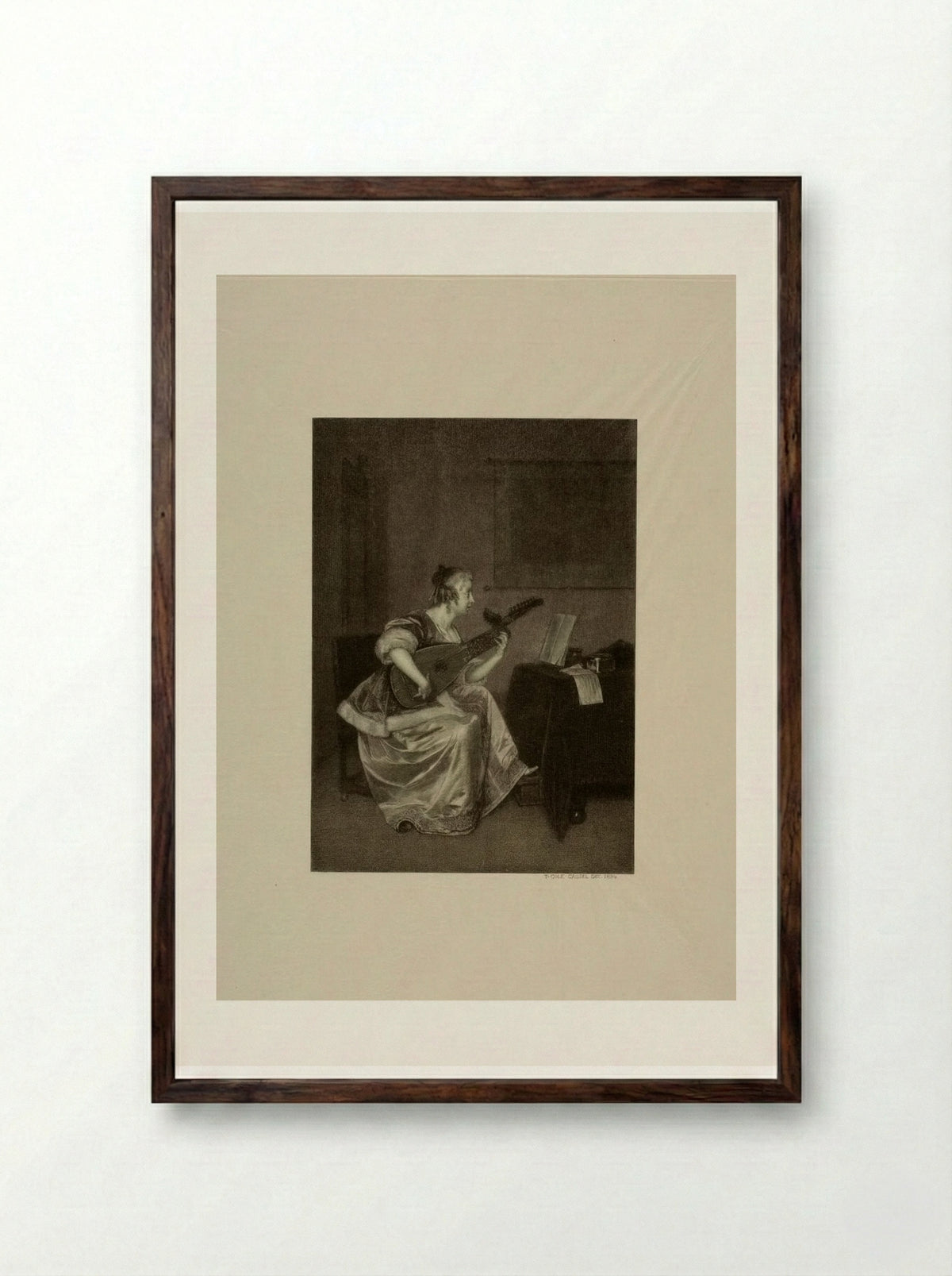 Lute-player (After Frans van Mieris the Elder) - Timothy Cole - Framed Print Dark Wood