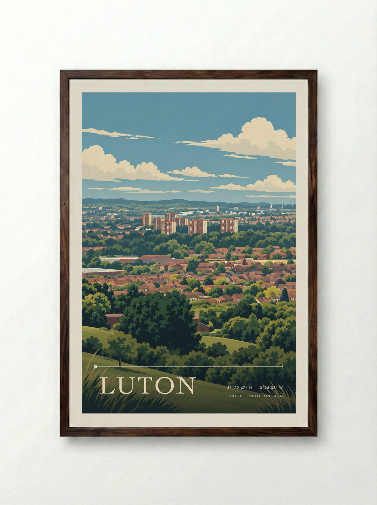 Luton | Travel Poster - Framed Print Dark Wood