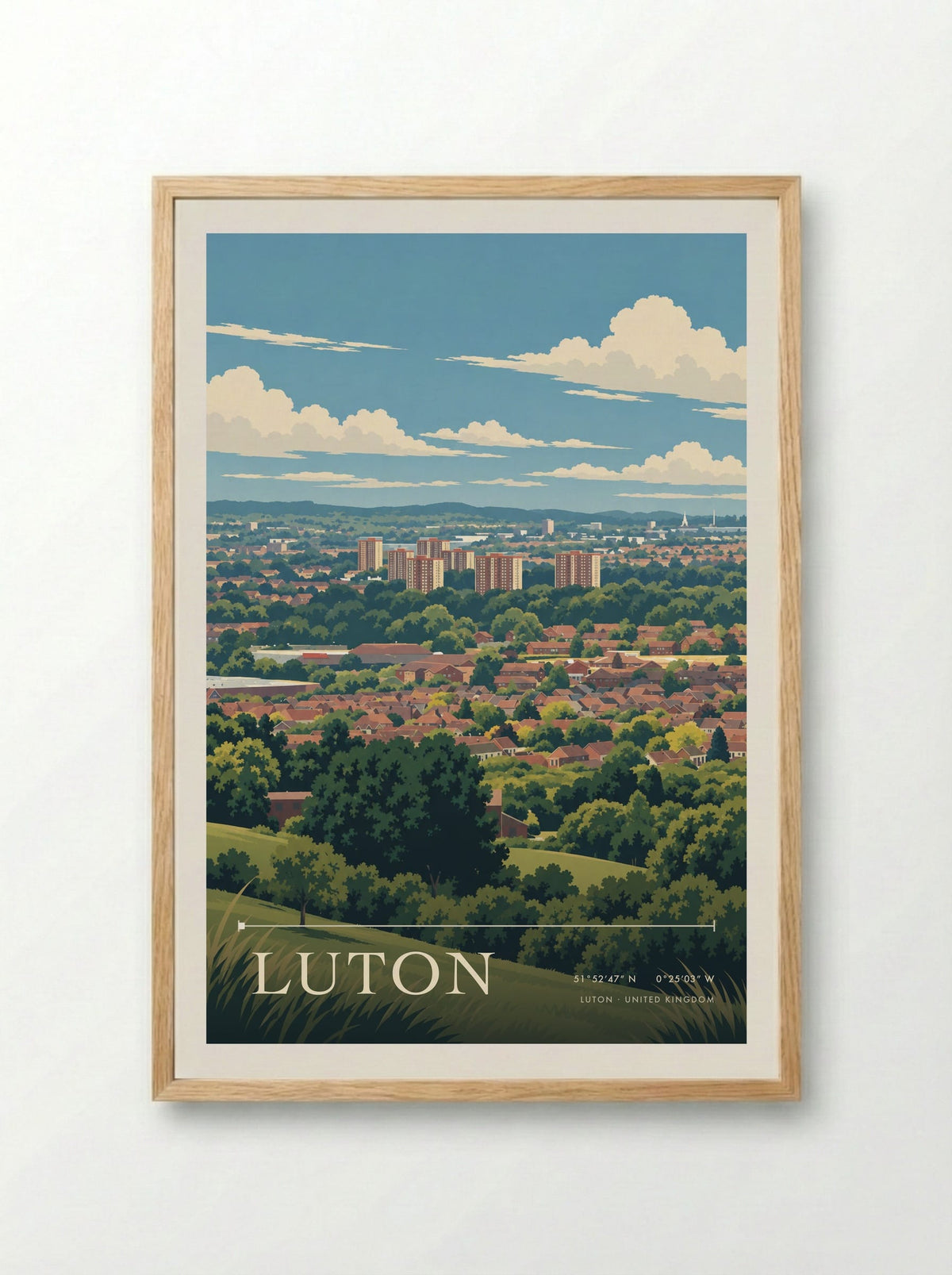 Luton | Travel Poster - Framed Print Wood