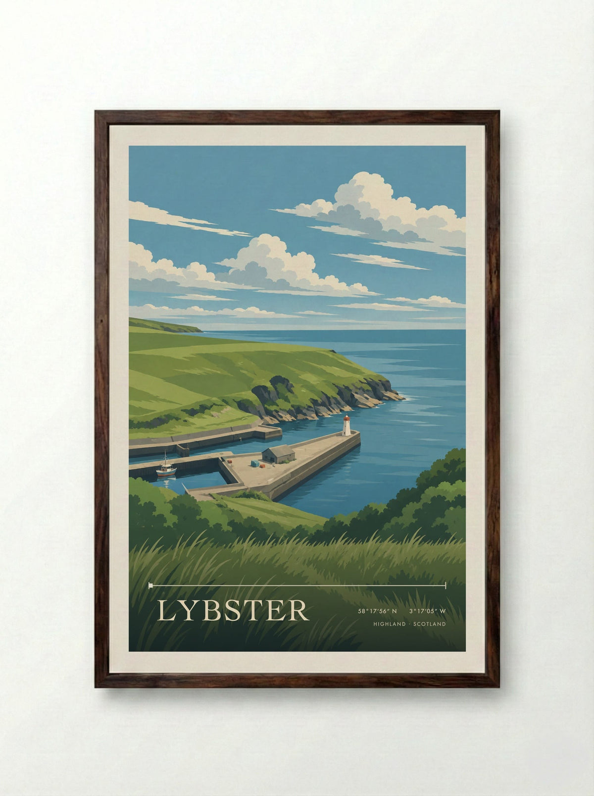Lybster, Highland | Travel Poster - Framed Print Dark Wood