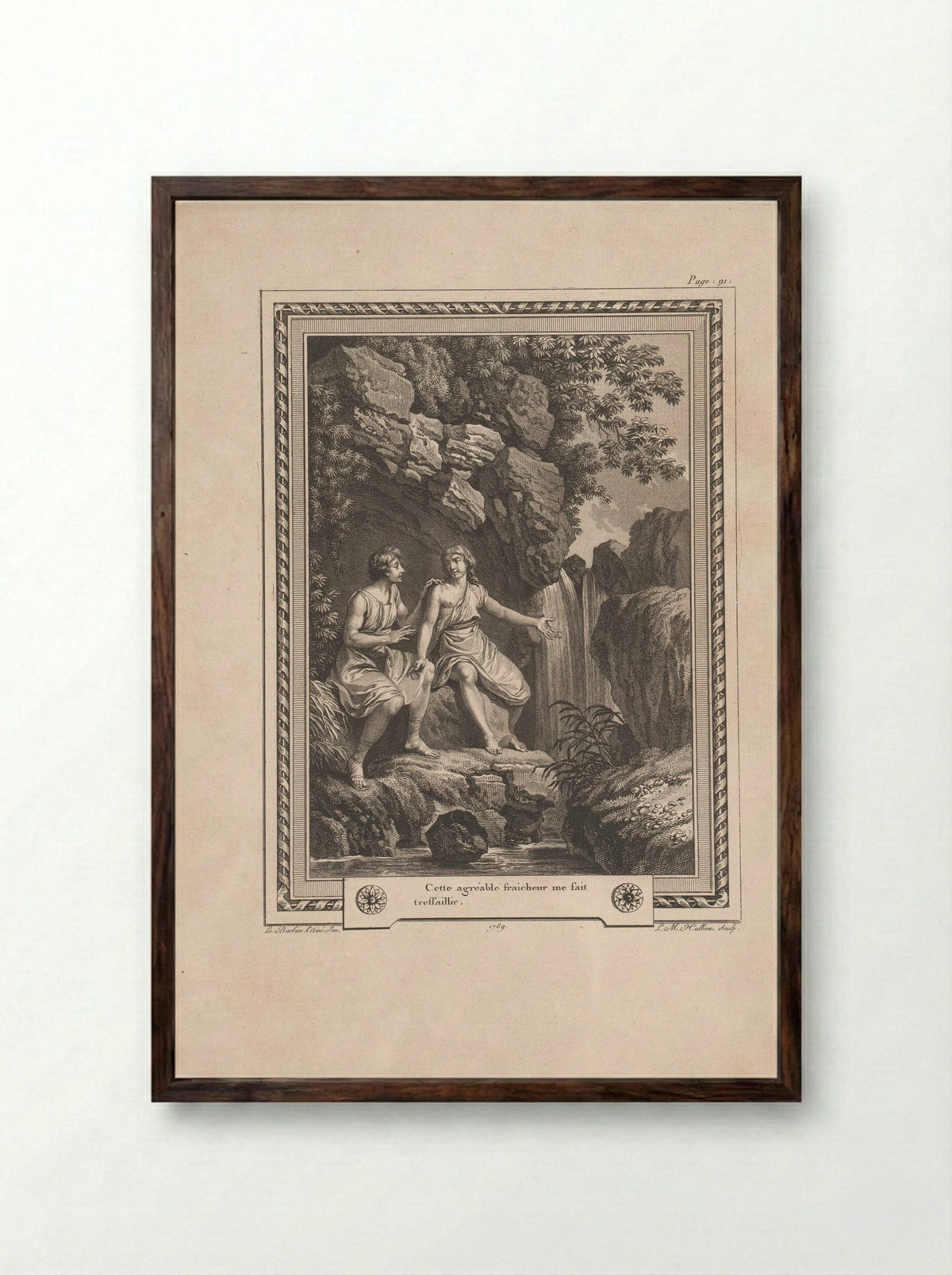 Lycidas en Myrson - Jean Jacques François Le Barbier - Framed Print Dark Wood