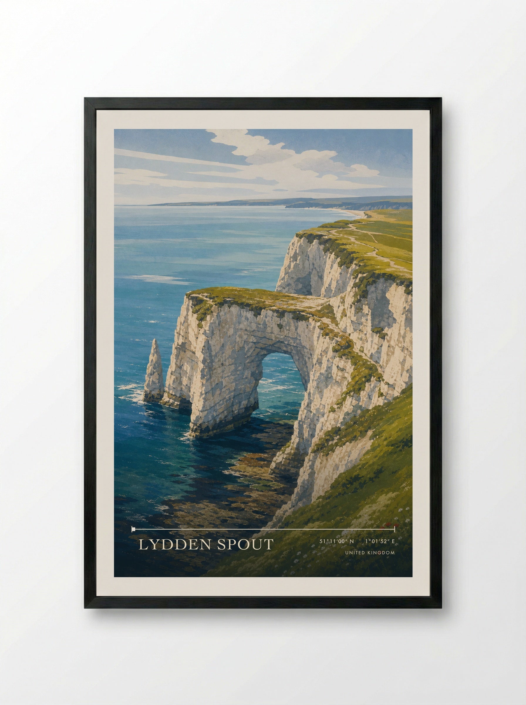 Lydden Spout United Kingdom Travel Poster - Framed Print Black