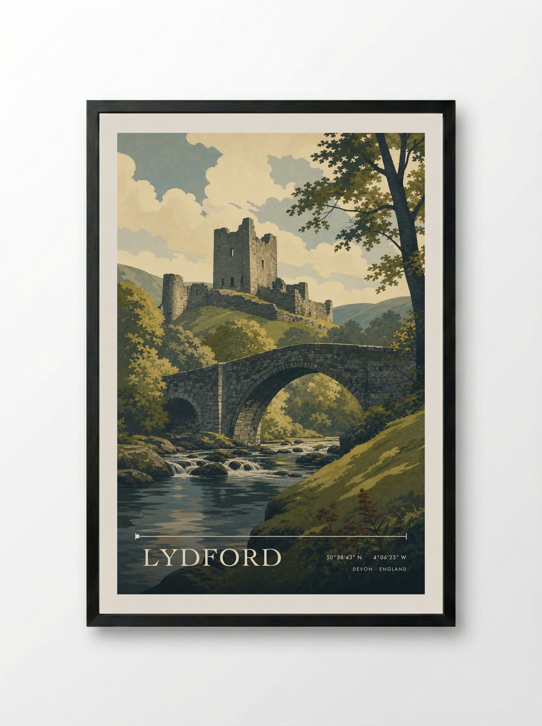 Lydford Devon England Travel Poster - Framed Print Black