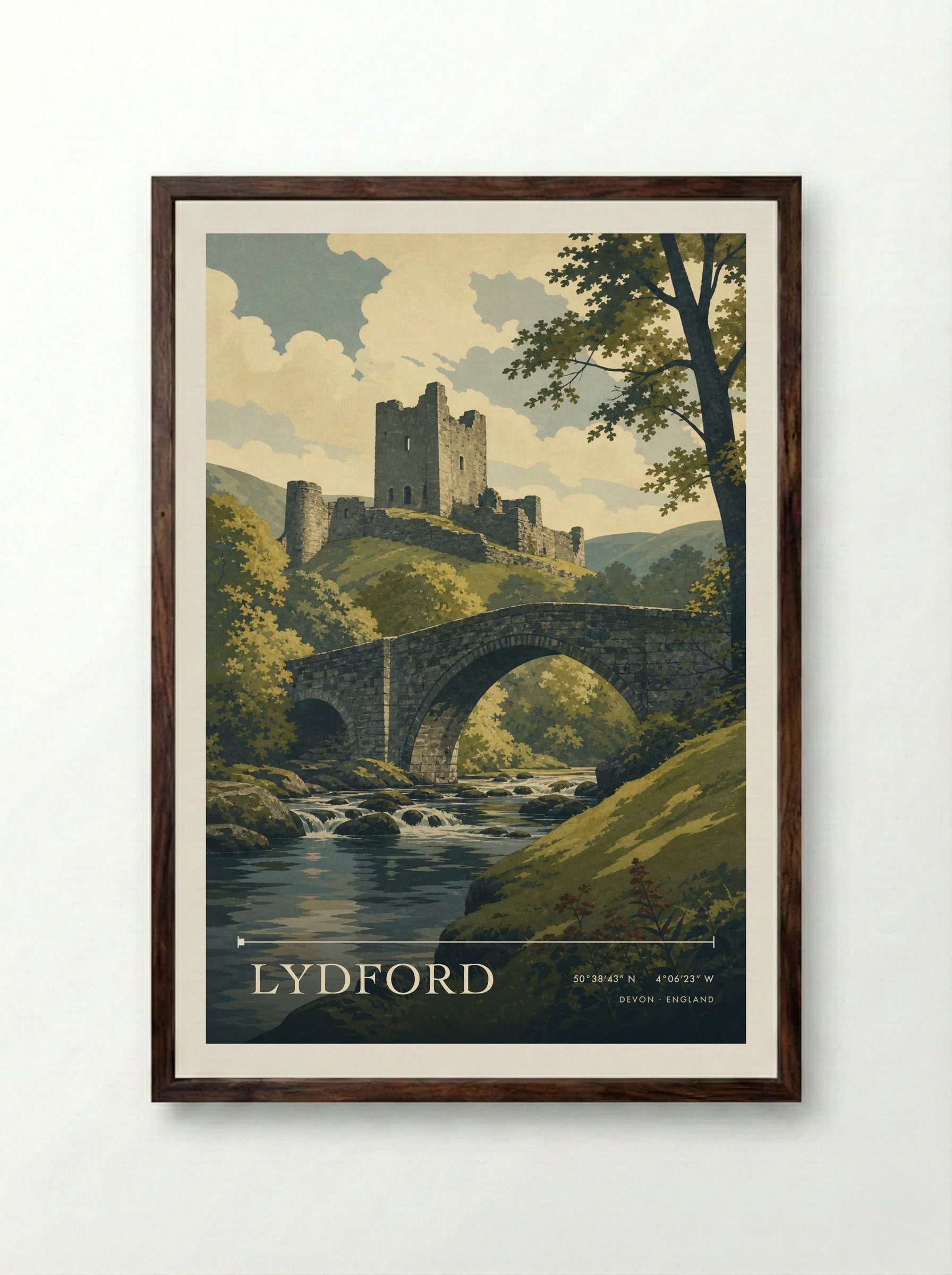 Lydford Devon England Travel Poster - Framed Print Dark Wood