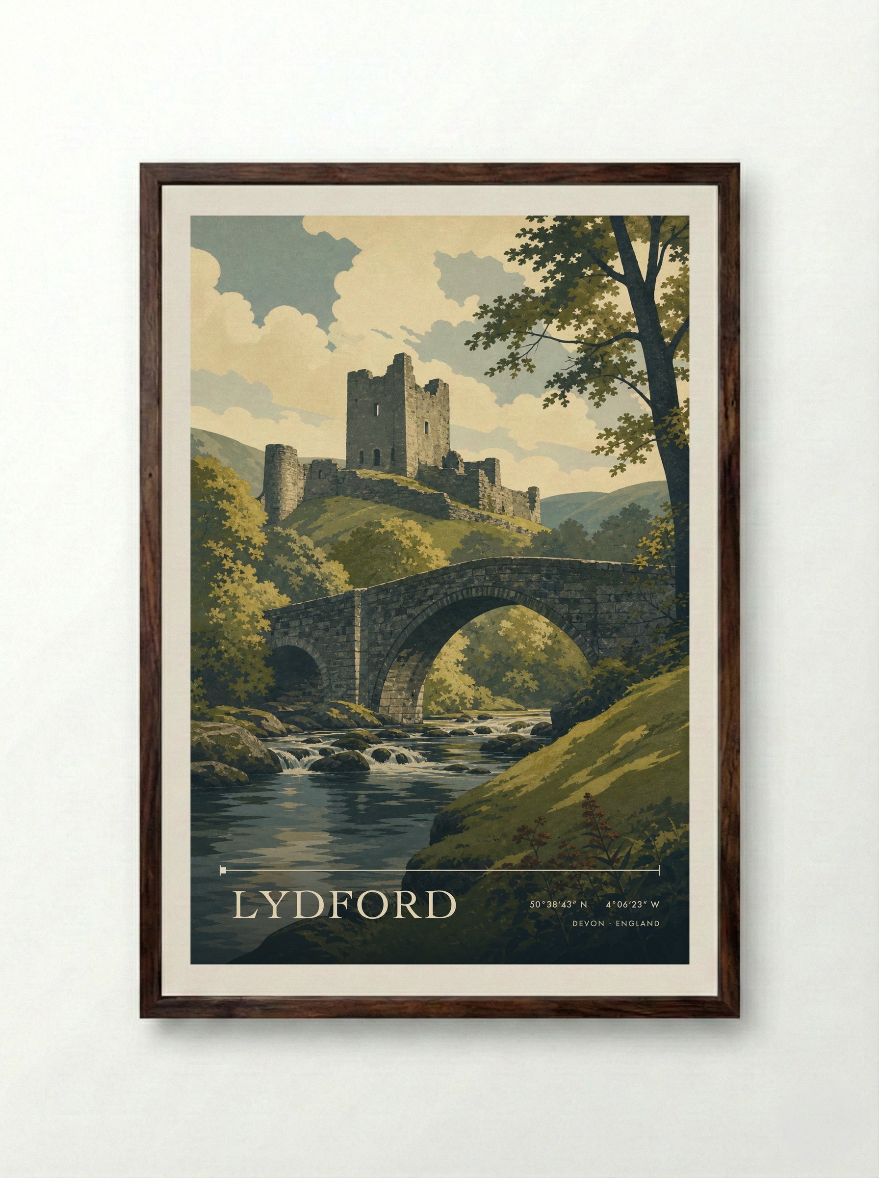 Lydford Devon England Travel Poster - Framed Print Dark Wood