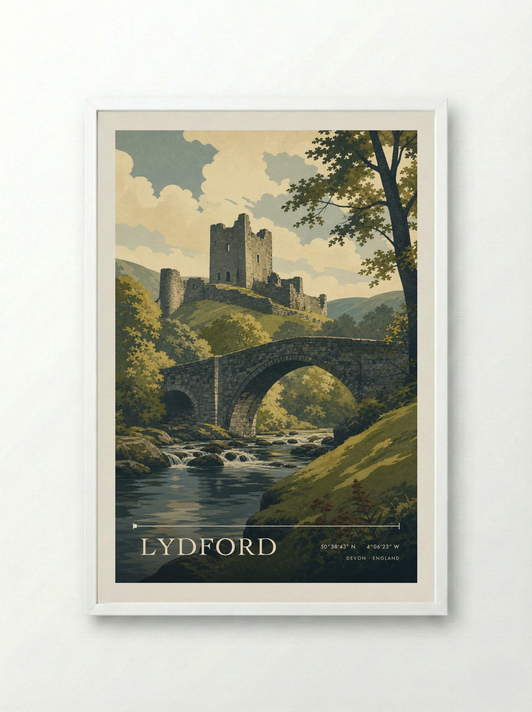 Lydford Devon England Travel Poster - Framed Print White