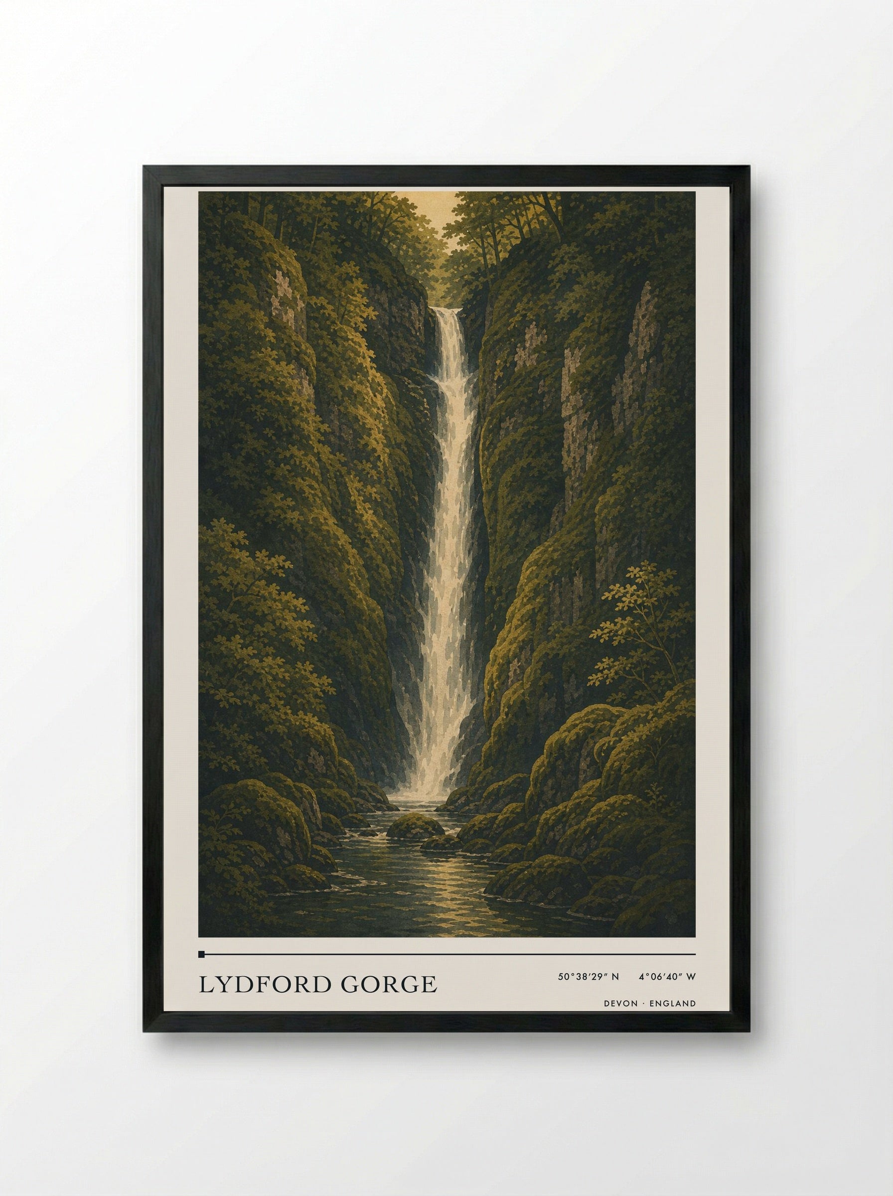 Lydford Gorge Devon England Travel Poster - Framed Print Black