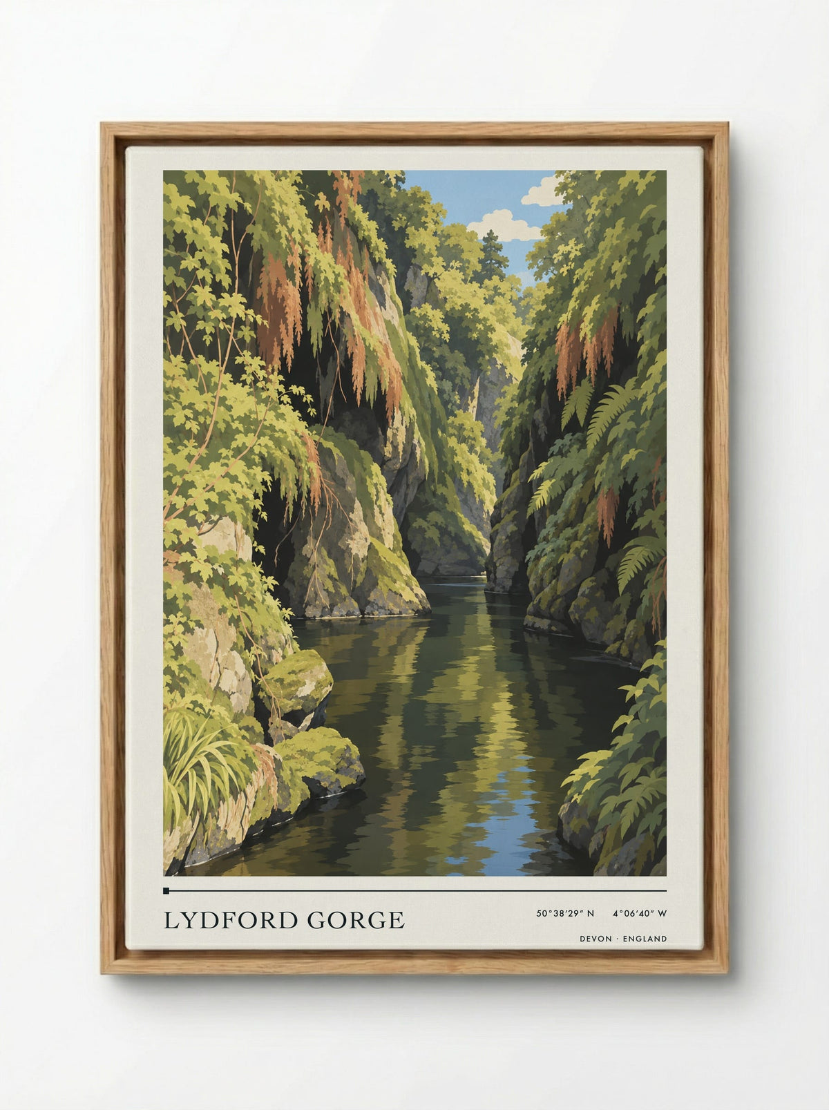 Lydford Gorge, Devon | Travel Poster - Framed Canvas Wood