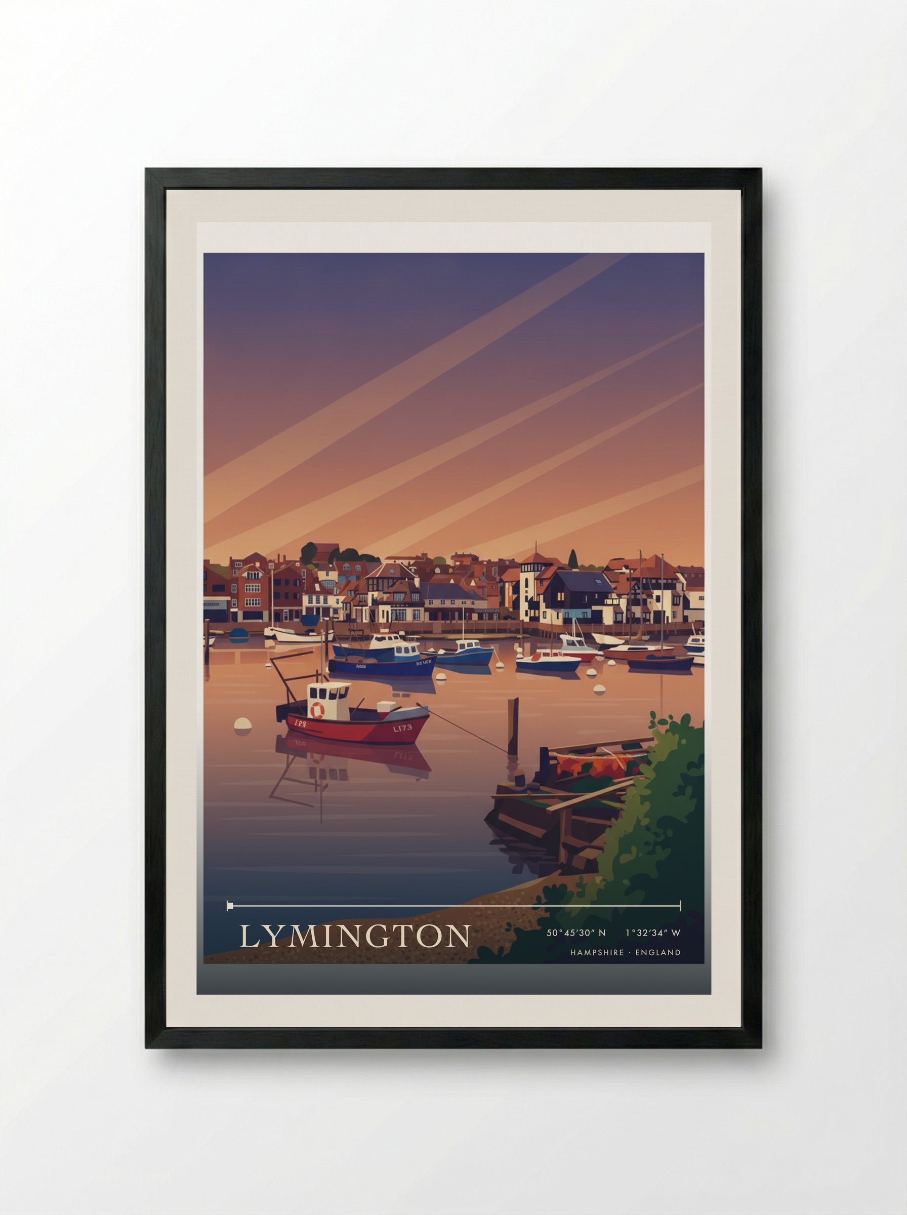Lymington Hampshire England Travel Poster - Framed Print Black