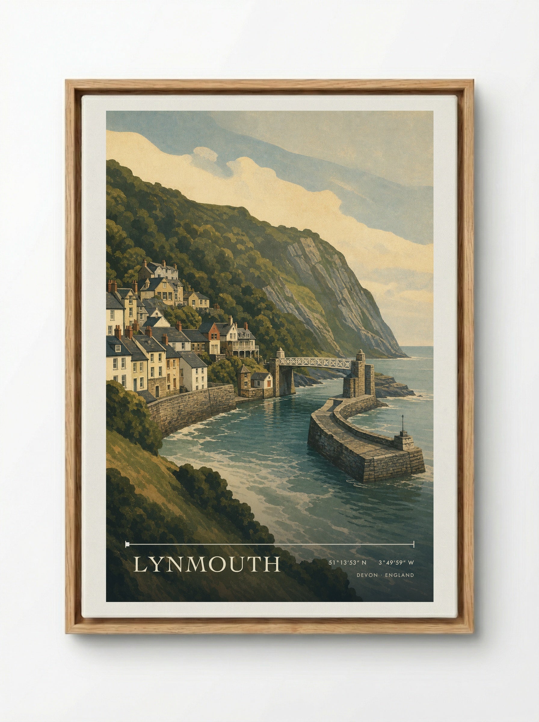 Lynmouth Devon England Travel Poster - Framed Canvas Wood