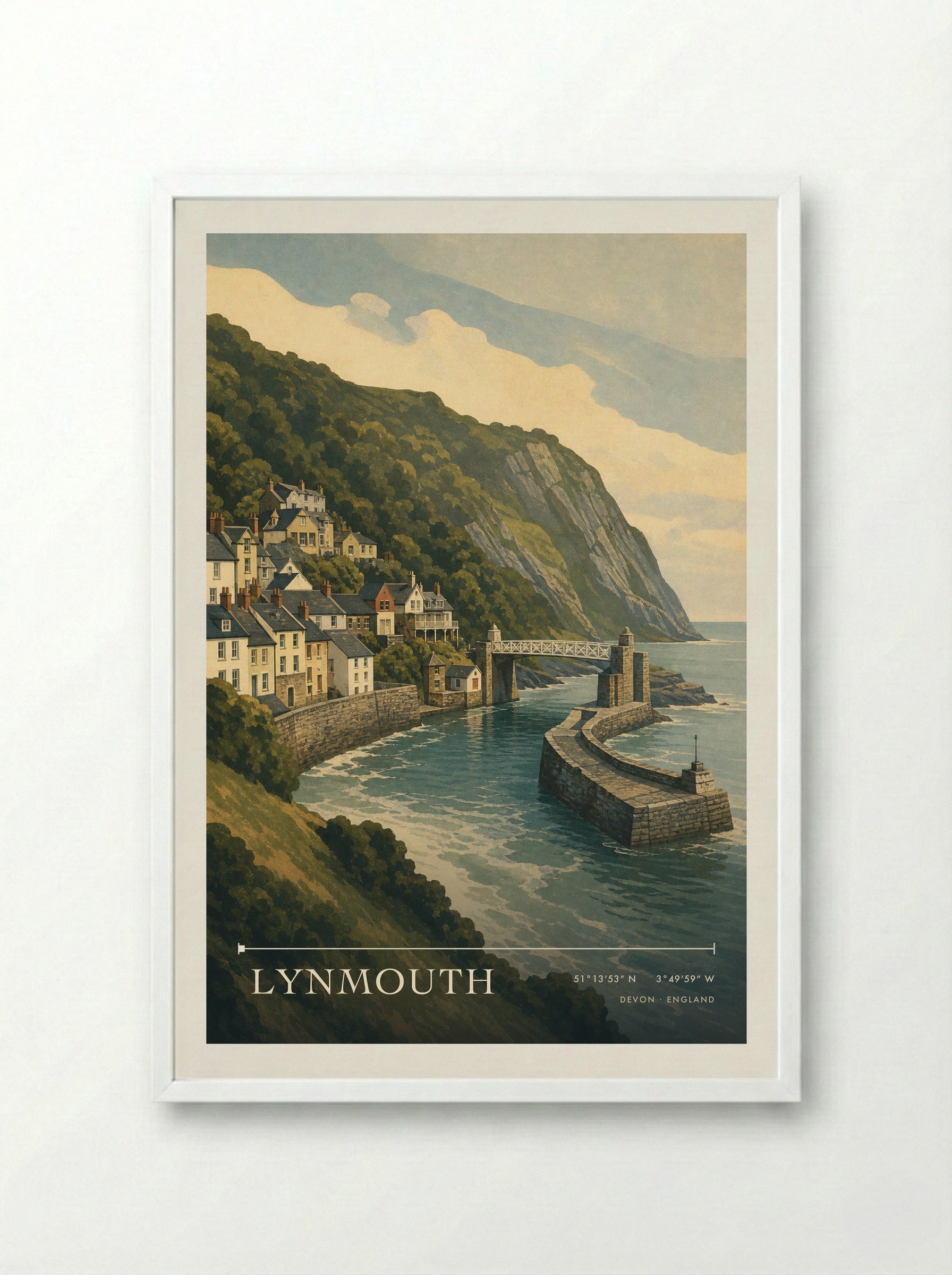 Lynmouth Devon England Travel Poster - Framed Print White