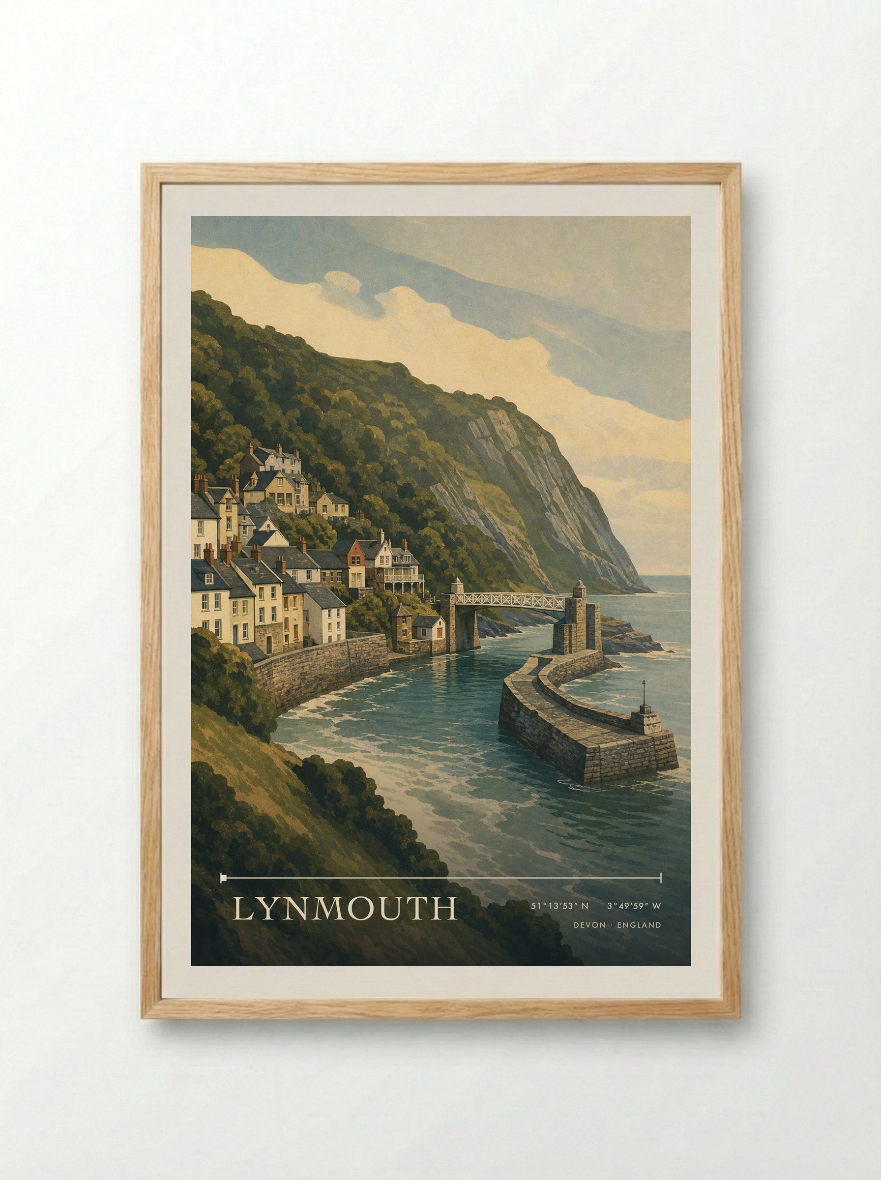 Lynmouth Devon England Travel Poster - Framed Print Wood