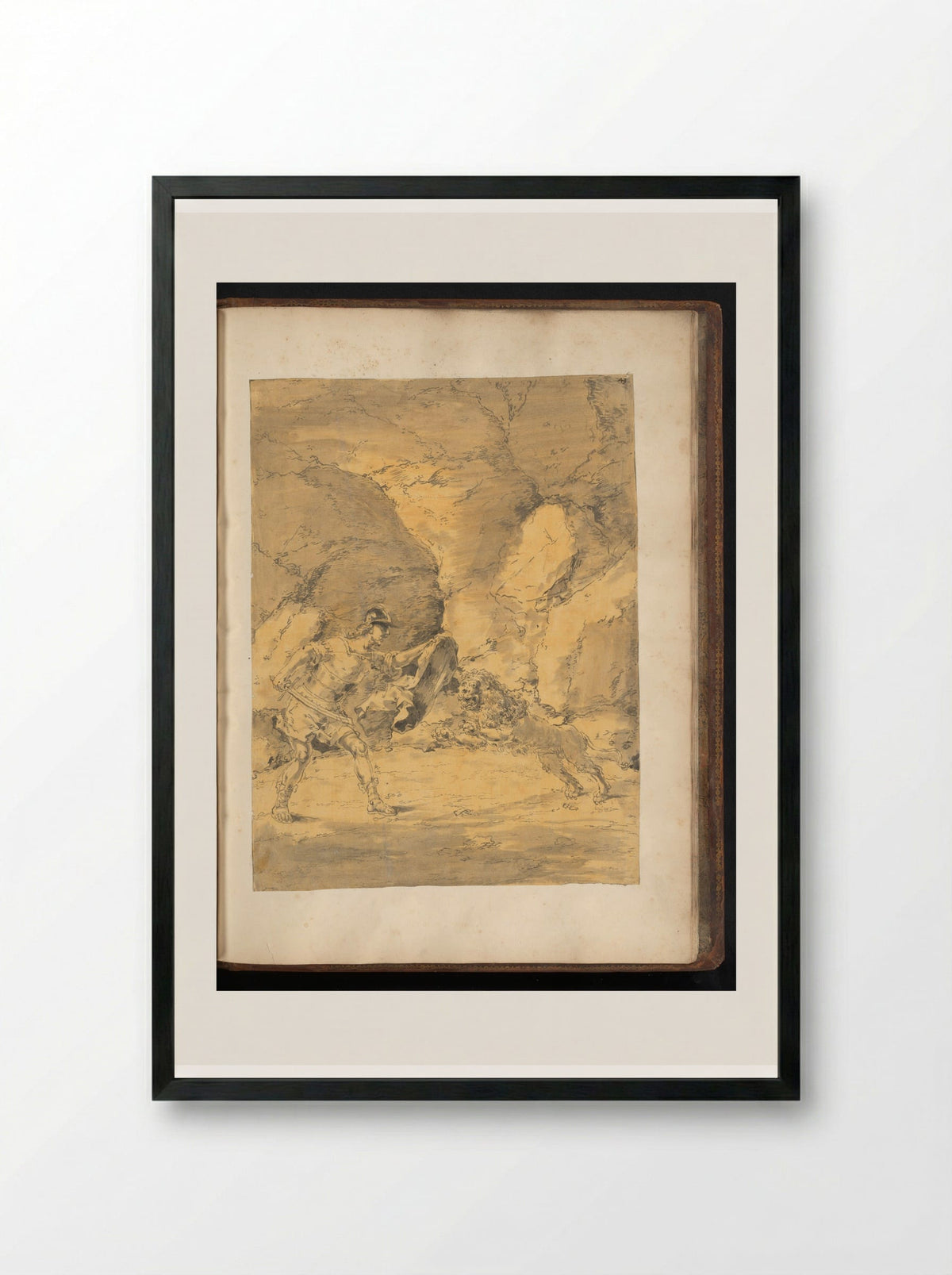 Lysimachus Fighting a Lion - Leonaert Bramer - Framed Print Black