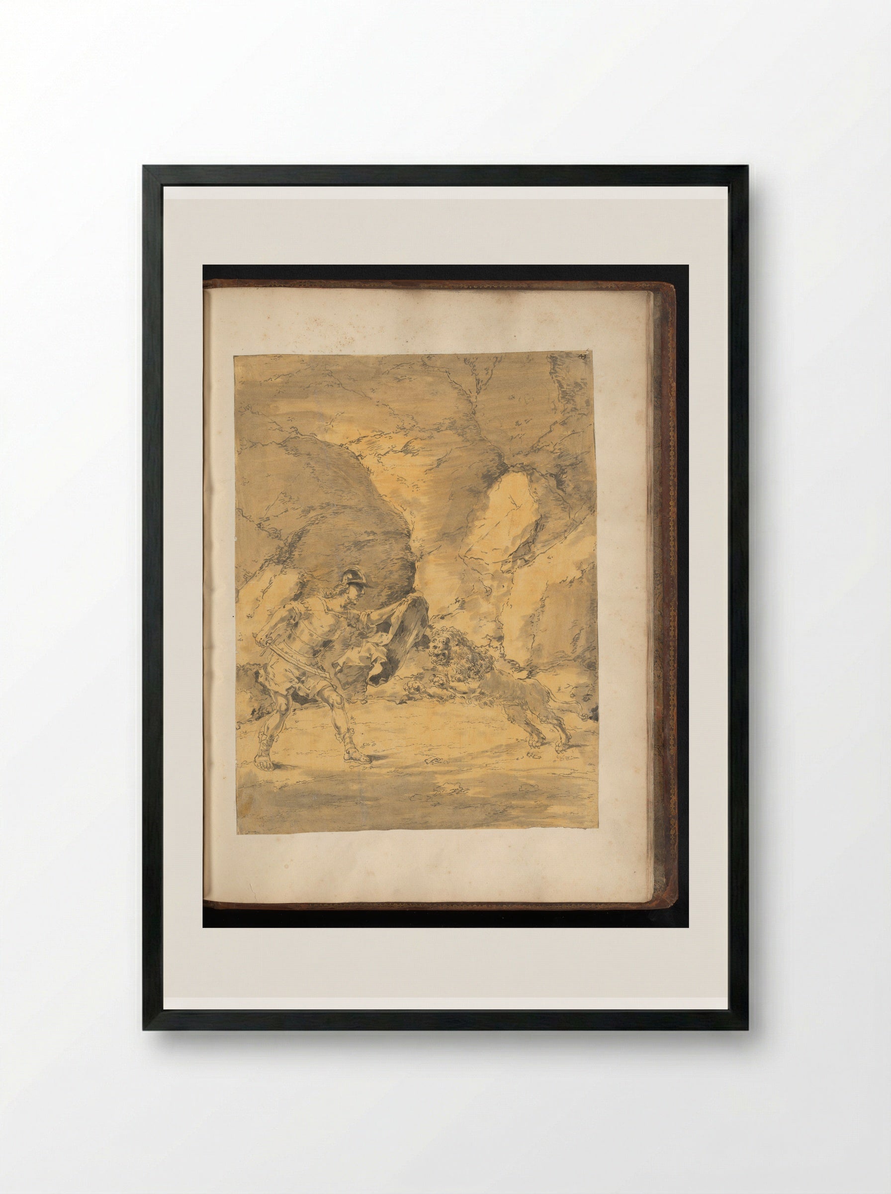 Lysimachus Fighting a Lion - Leonaert Bramer - Framed Print Black