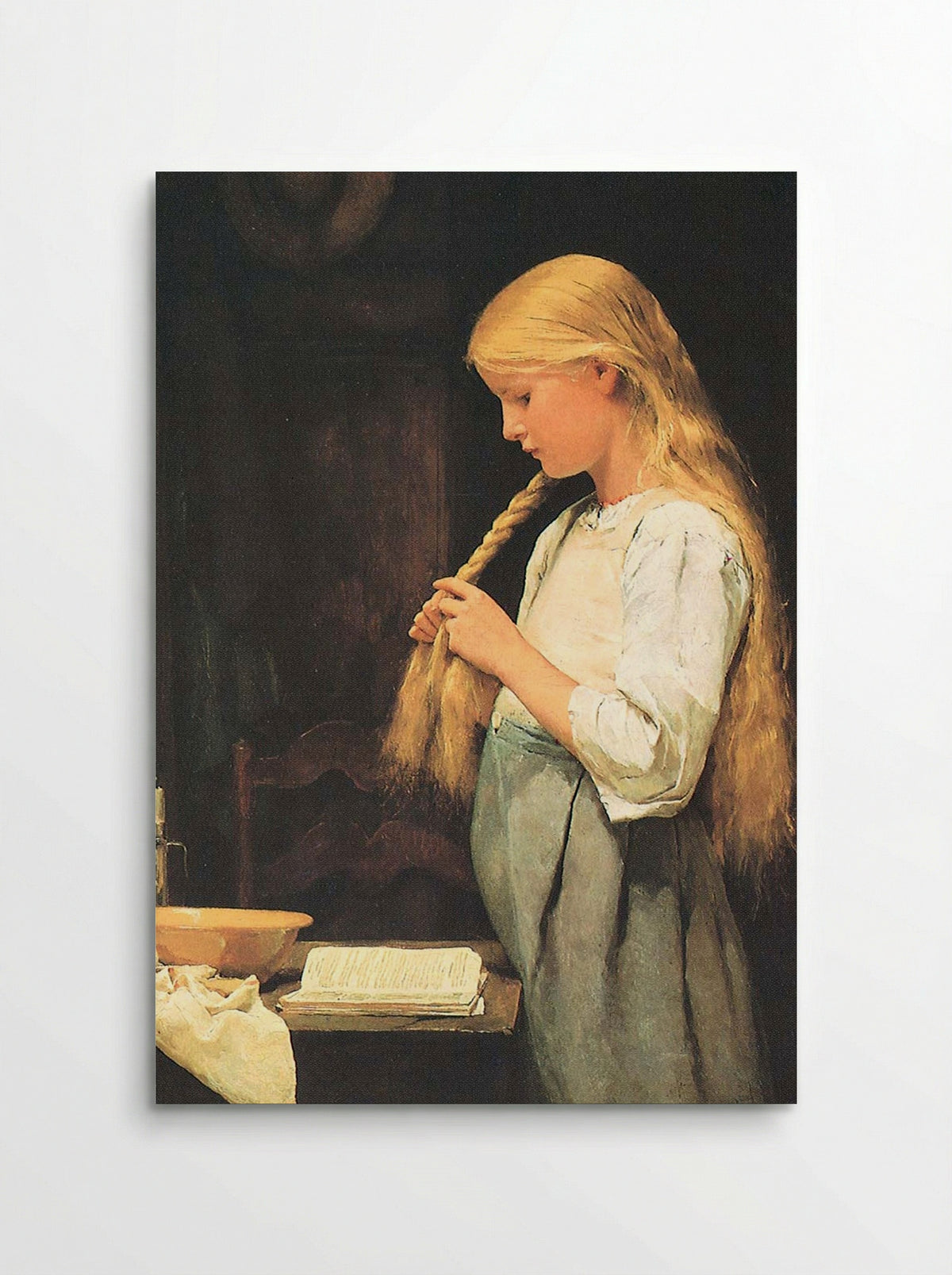 Mädchen, die Haare flechtend - Albert Anker - Poster