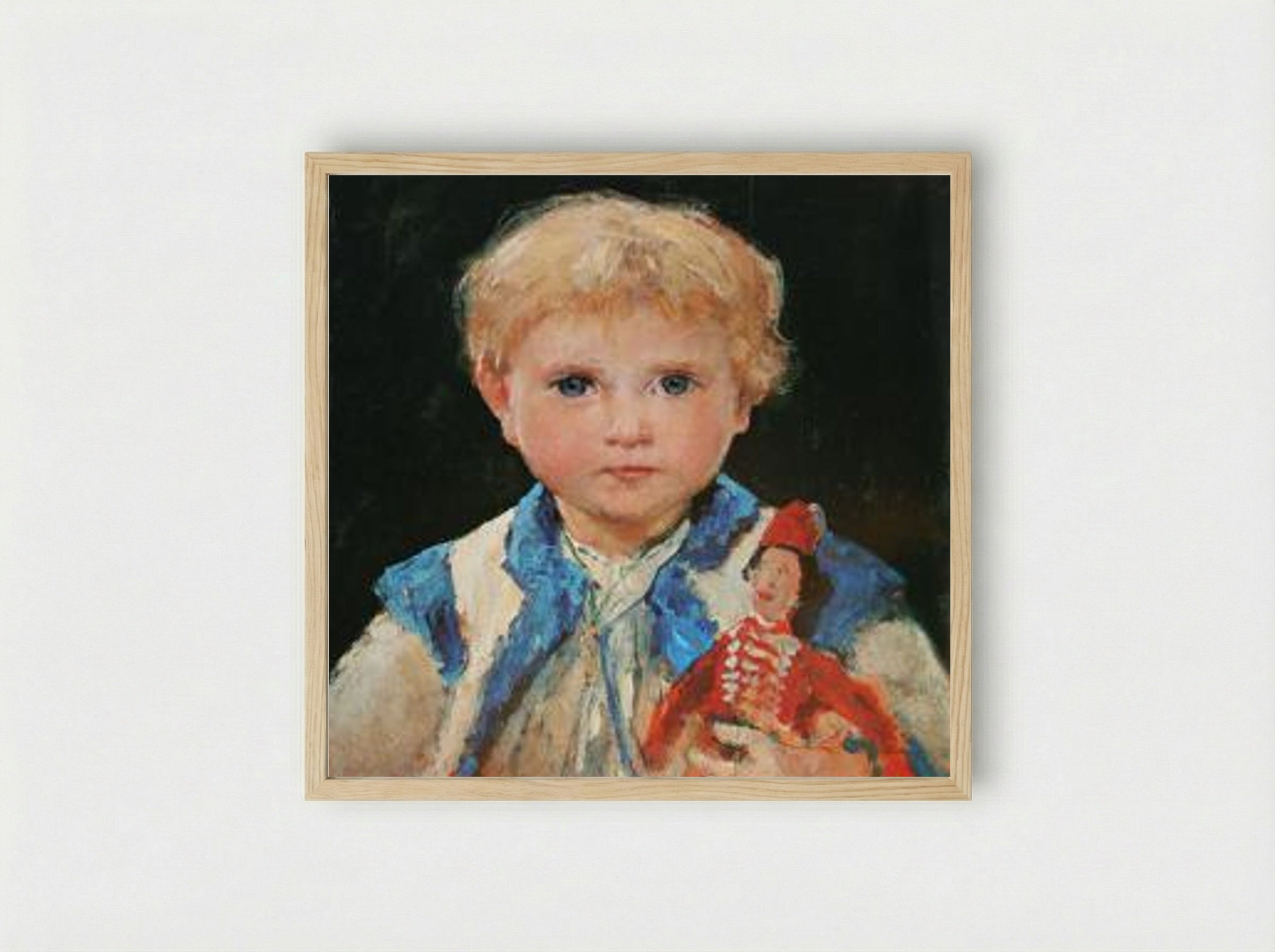 Mädchen mit Hampelmann (Marie Anker) - Albert Anker - Framed Print Wood