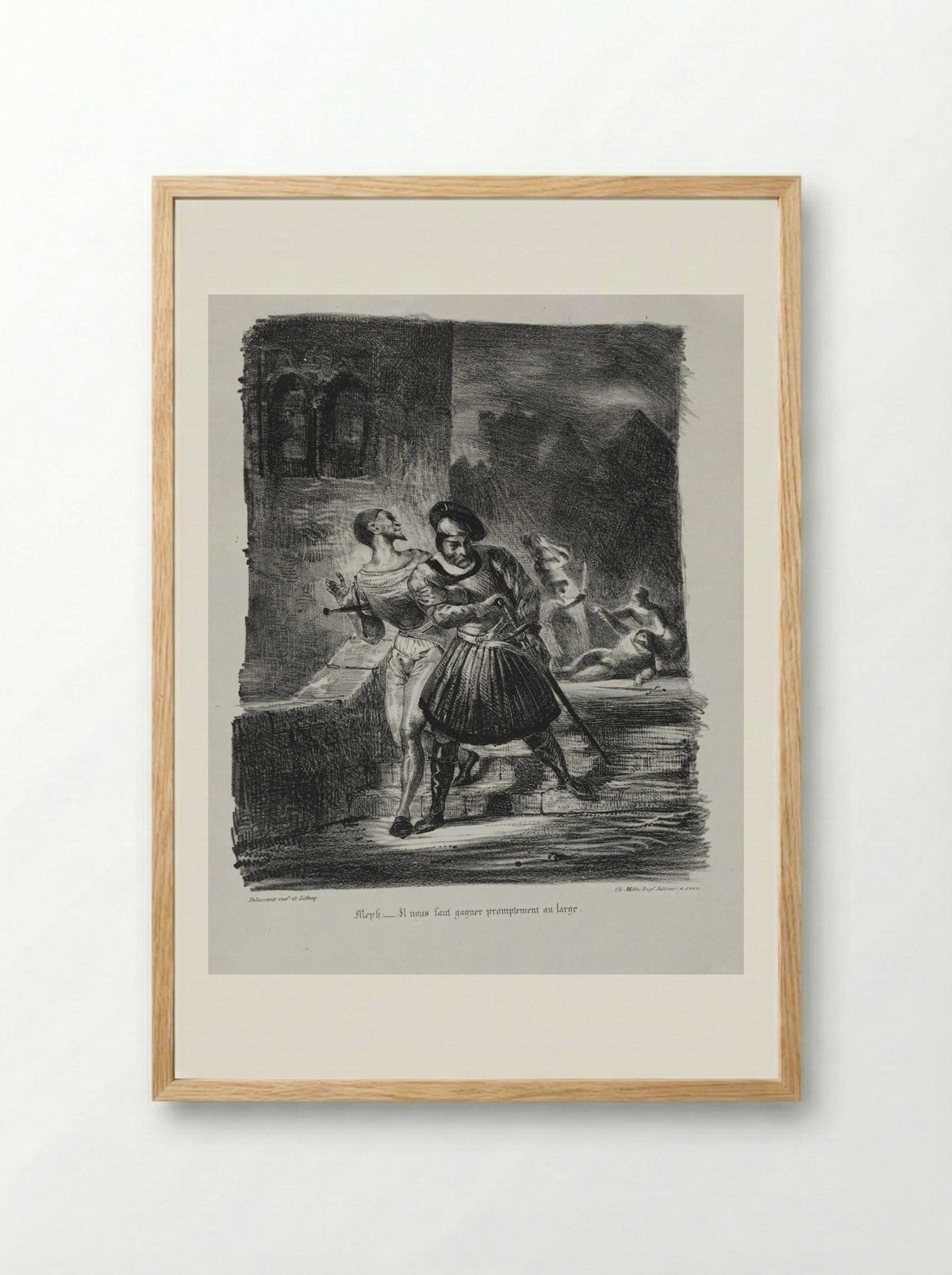 Méphistophélés and Faust flee after the duel - Eugène Delacroix - Framed Print Wood