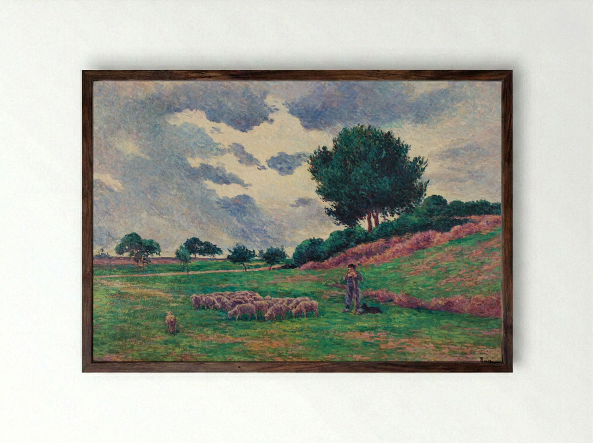 Méréville, The Flock Of Sheep - Maximilien Luce - Framed Print Dark Wood
