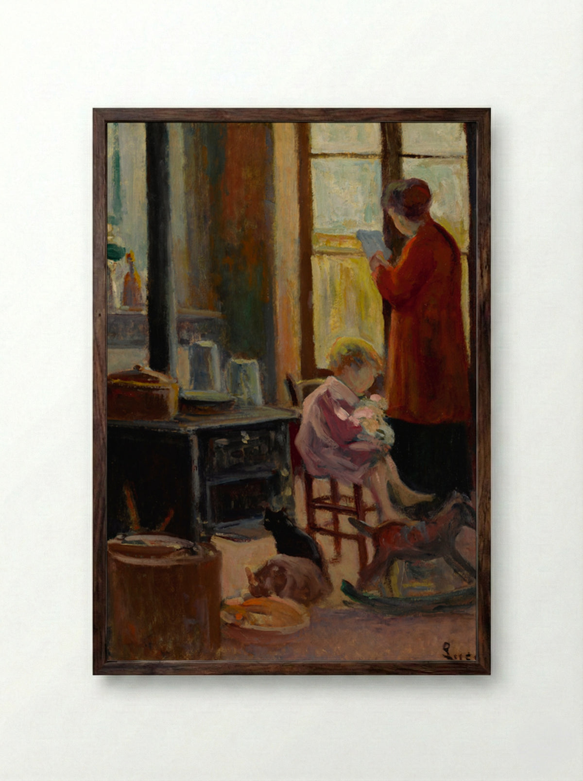 Mère Et Enfant Dans La Cuisine - Maximilien Luce - Framed Print Dark Wood