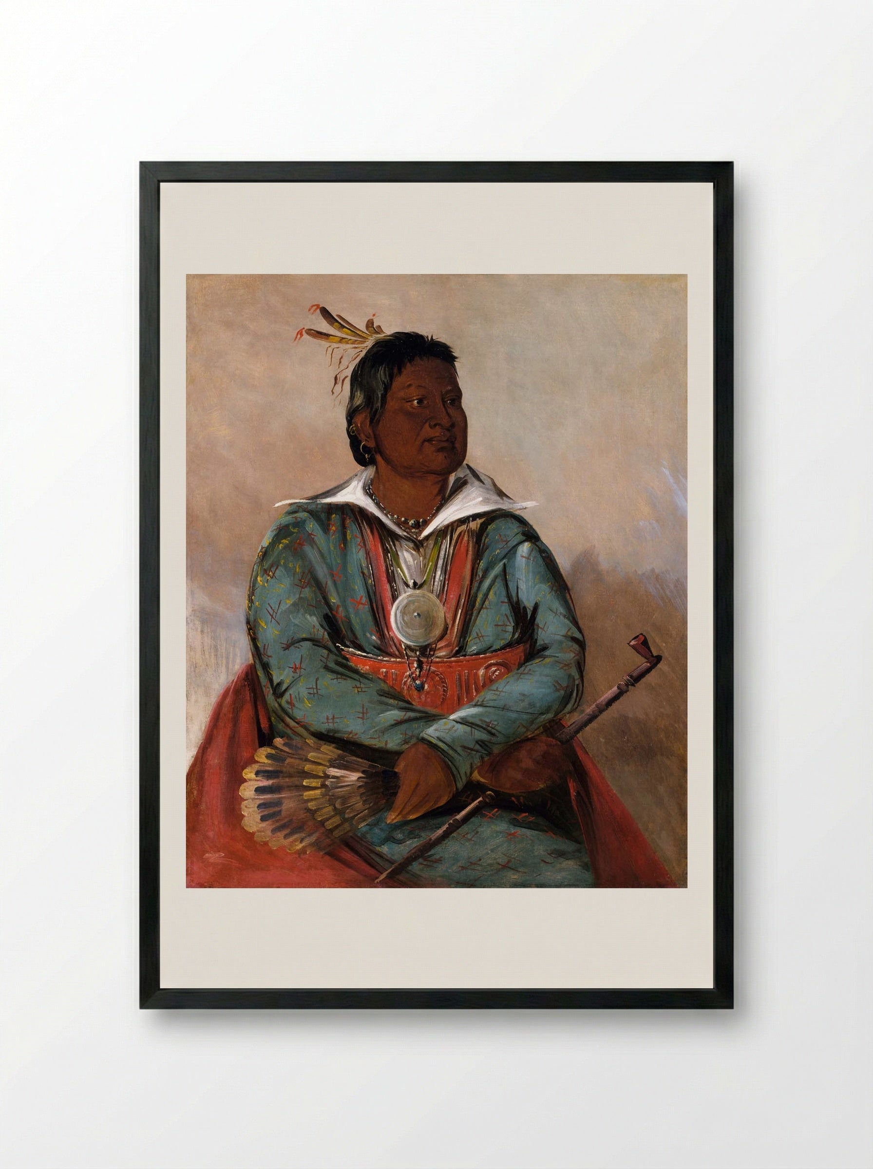 Mó-sho-la-túb-bee, He Who Puts Out and Kills, Chief of the Tribe - George Catlin - Framed Print Black