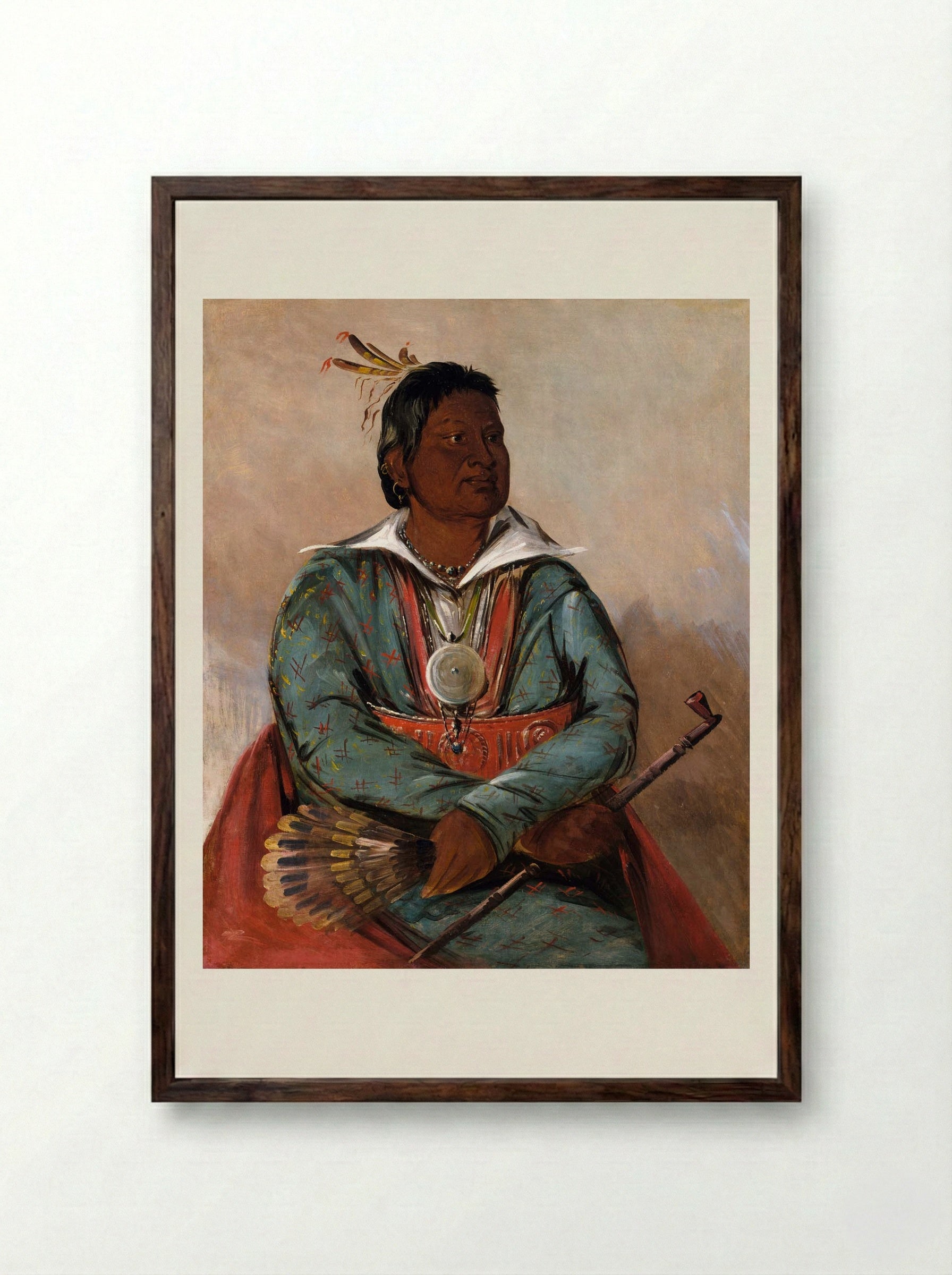 Mó-sho-la-túb-bee, He Who Puts Out and Kills, Chief of the Tribe - George Catlin - Framed Print Dark Wood