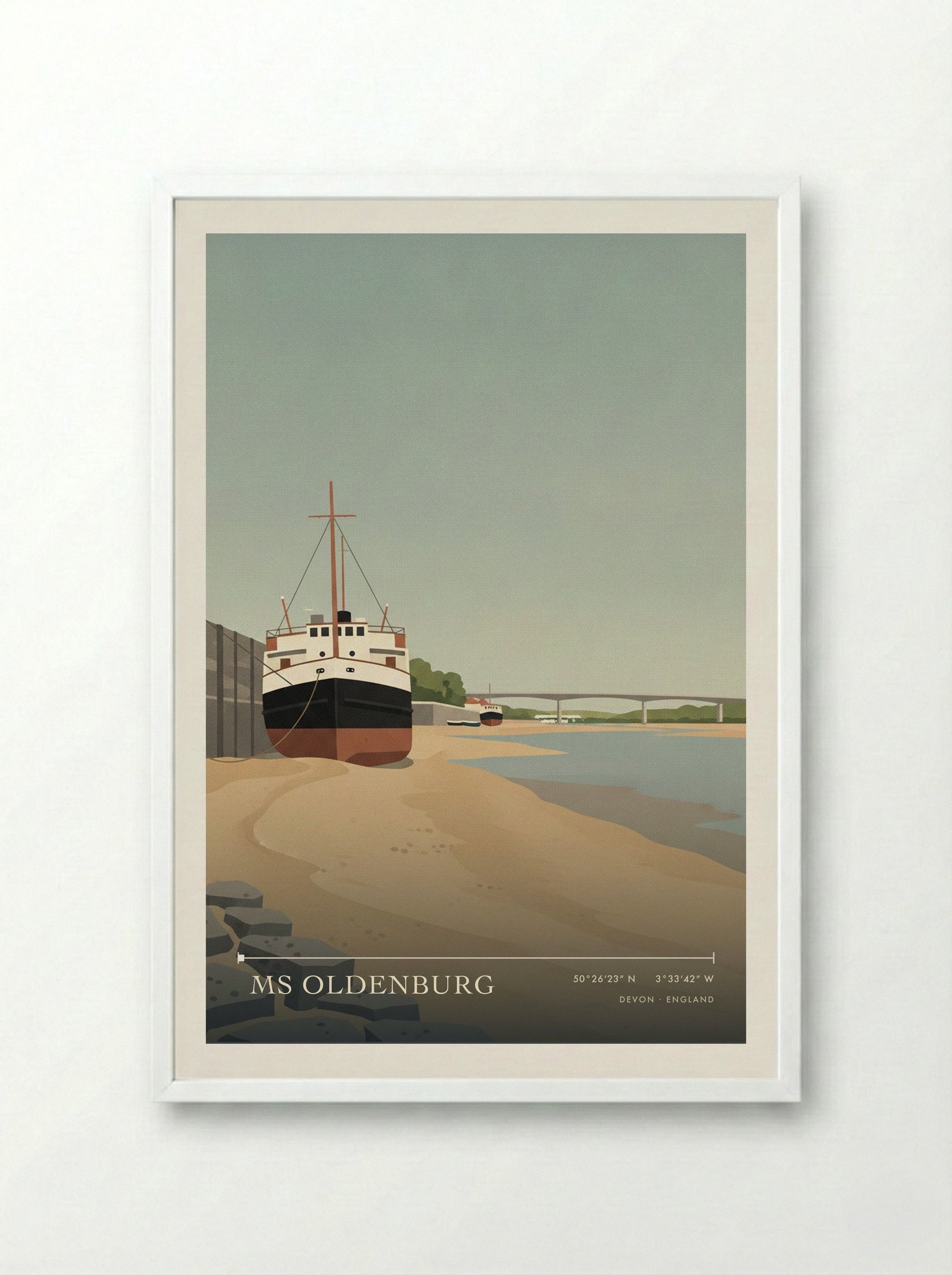 MS Oldenburg Devon England Travel Poster - Framed Print White