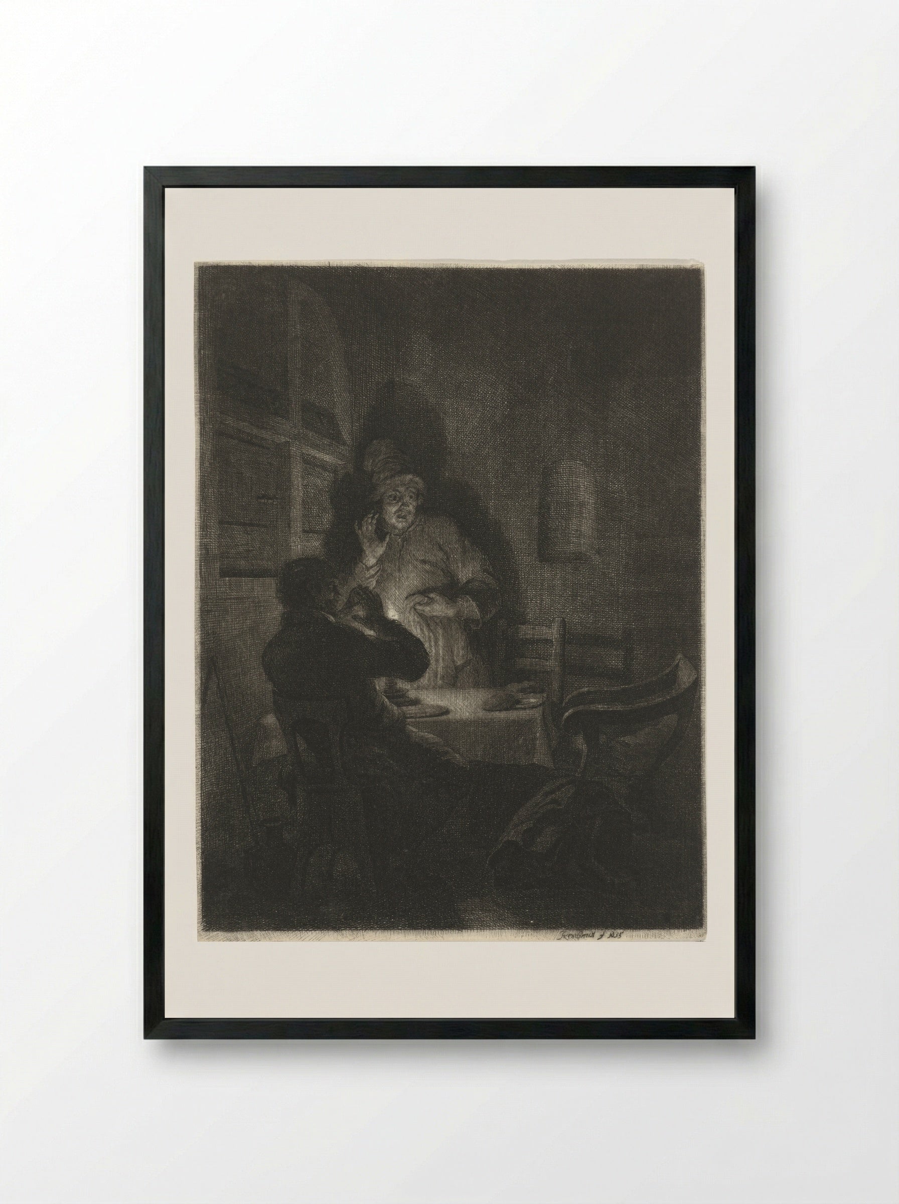 Maaltijd in Emmaüs - Arnold Houbraken - Framed Print Black