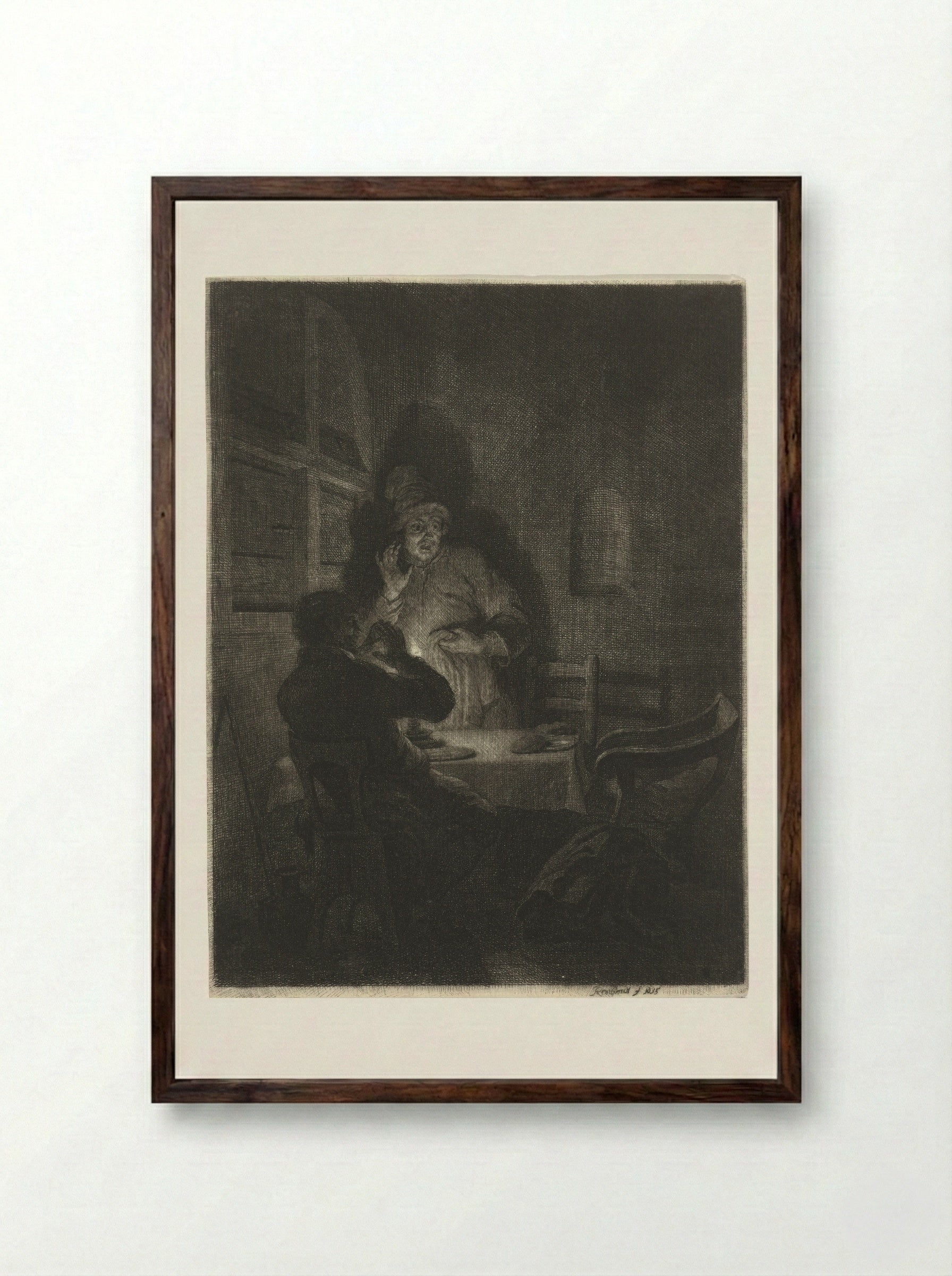 Maaltijd in Emmaüs - Arnold Houbraken - Framed Print Dark Wood