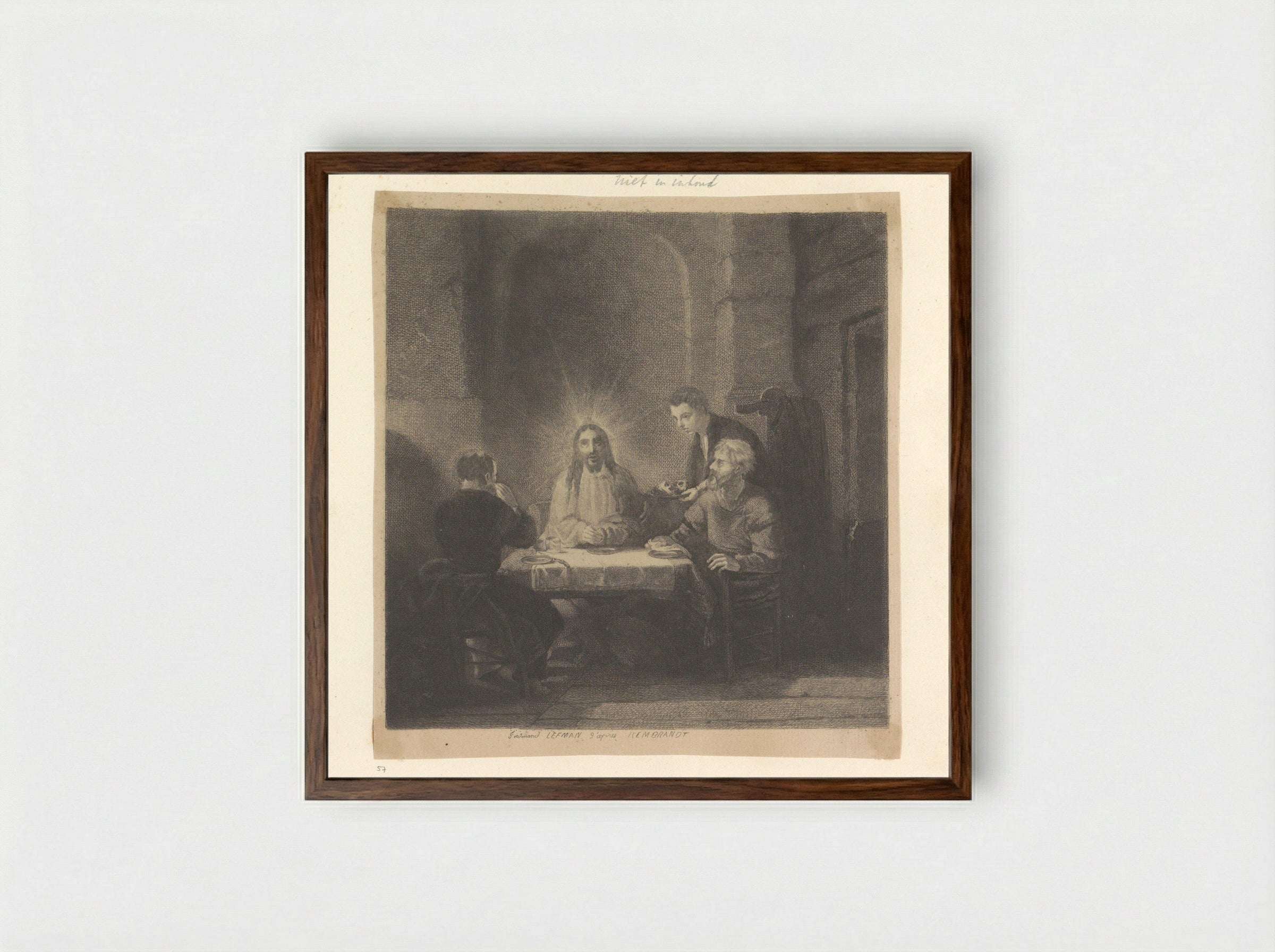 Maaltijd te Emmaüs - Henry Louis Basan - Framed Print Dark Wood
