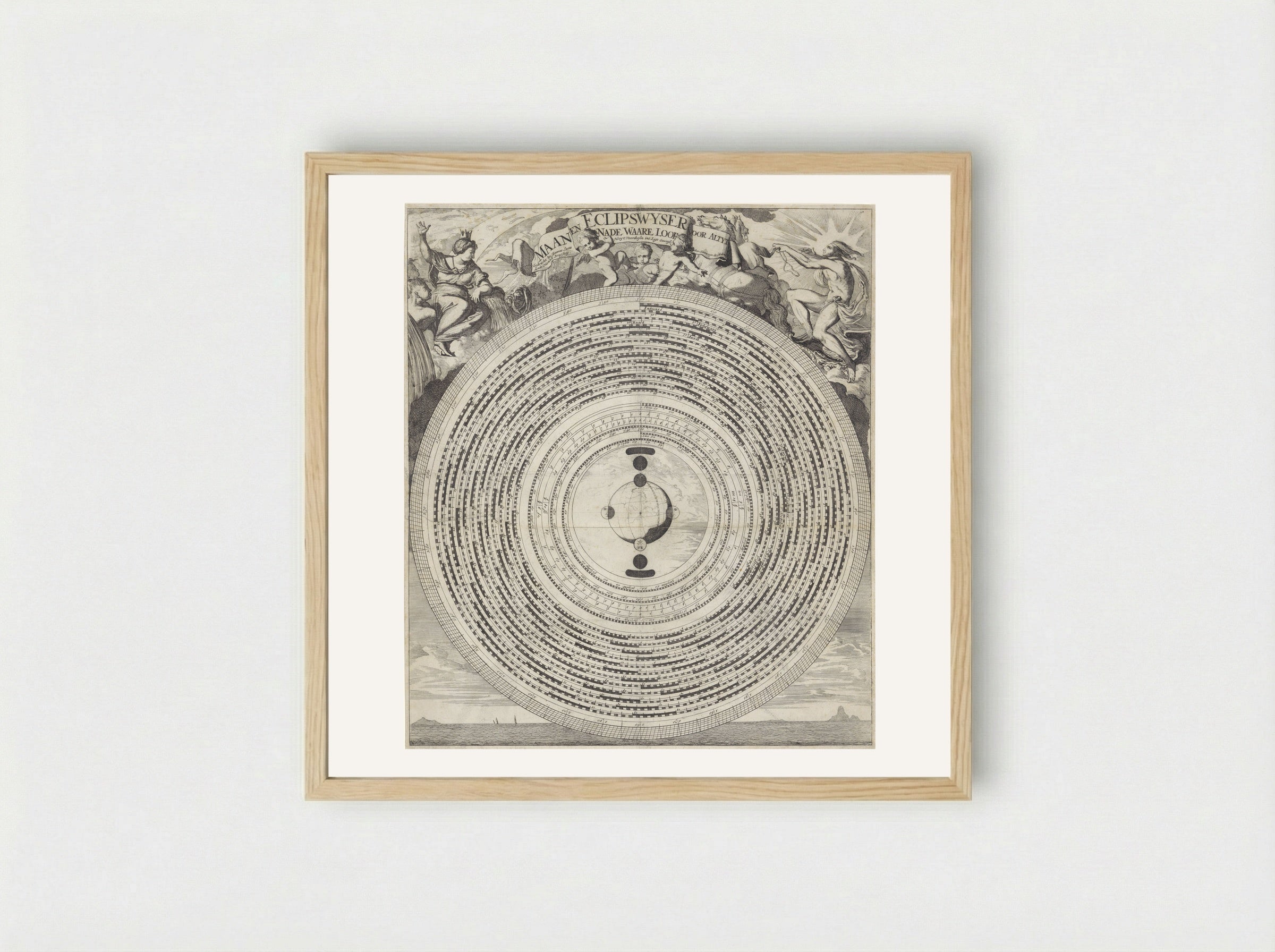 Maan- en eclipswijzer - Caspar Luyken - Framed Print Wood