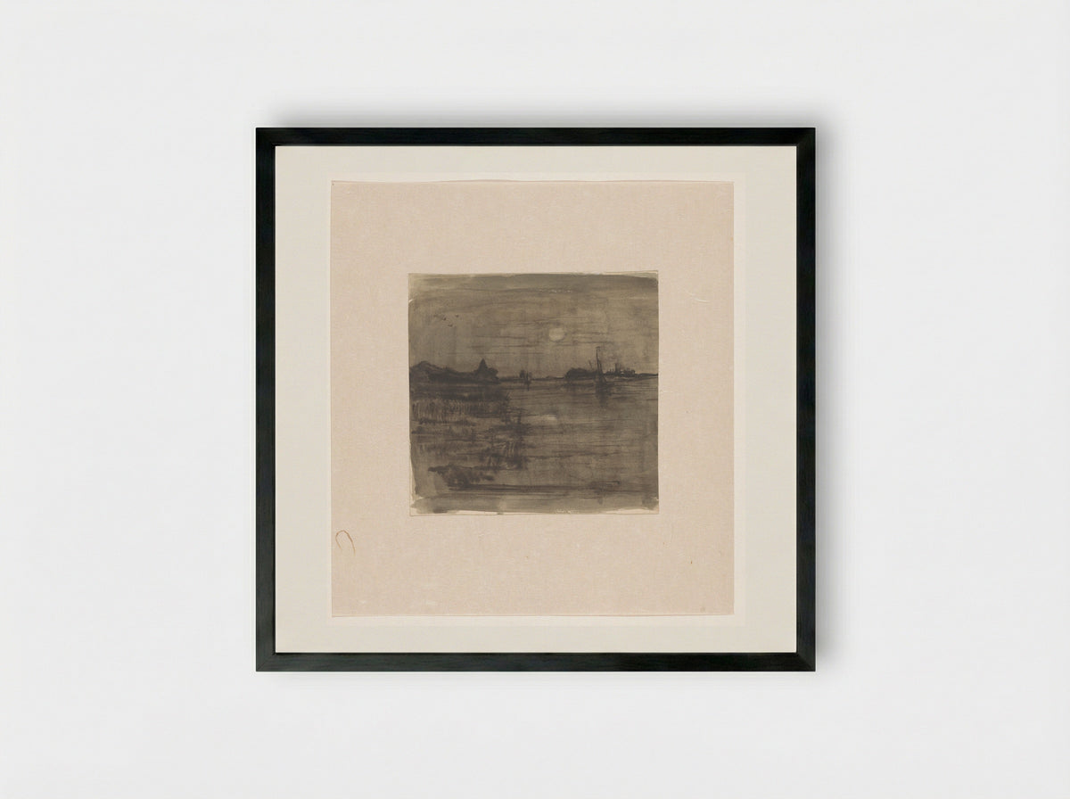 Maanlicht boven een plas - Jan Paul Valkema Blouw - Framed Print Black