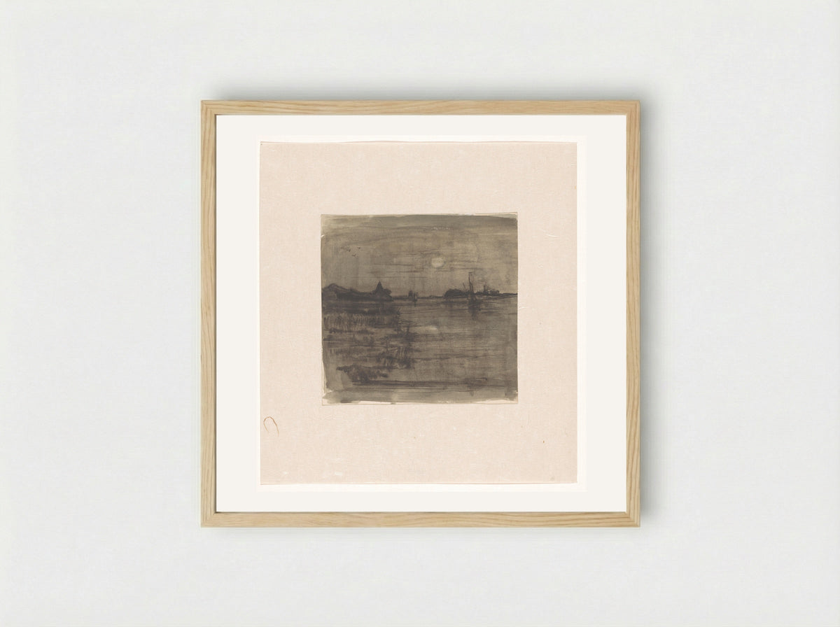 Maanlicht boven een plas - Jan Paul Valkema Blouw - Framed Print Wood