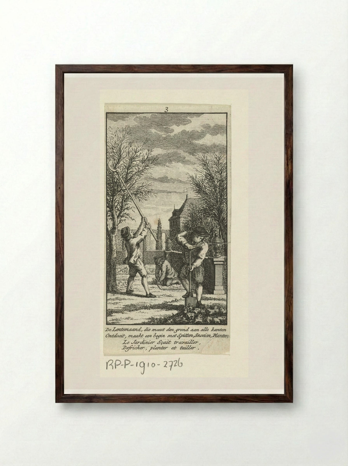 Maart: in de tuin werken - Jan Caspar Philips - Framed Print Dark Wood