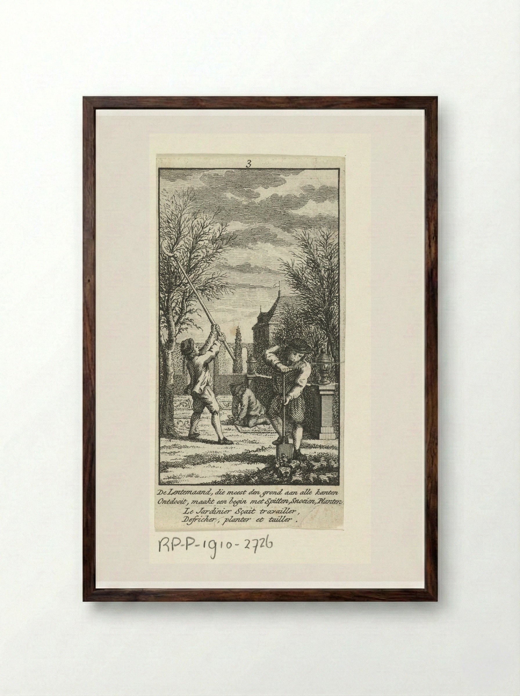 Maart: in de tuin werken - Jan Caspar Philips - Framed Print Dark Wood