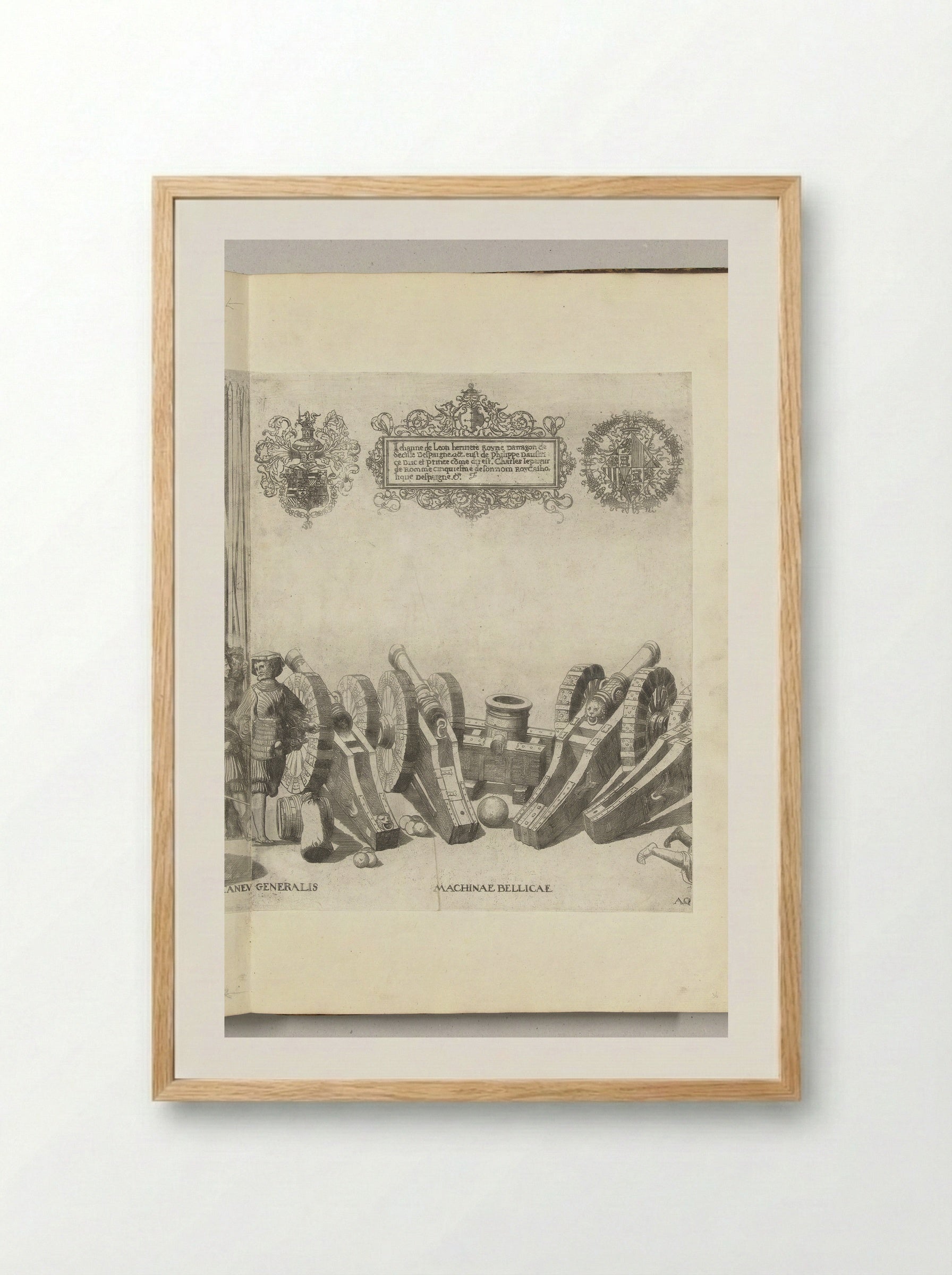 Machinae Bellicae (Artillery and Heraldry) - Nicolaas Hogenberg - Framed Print Wood