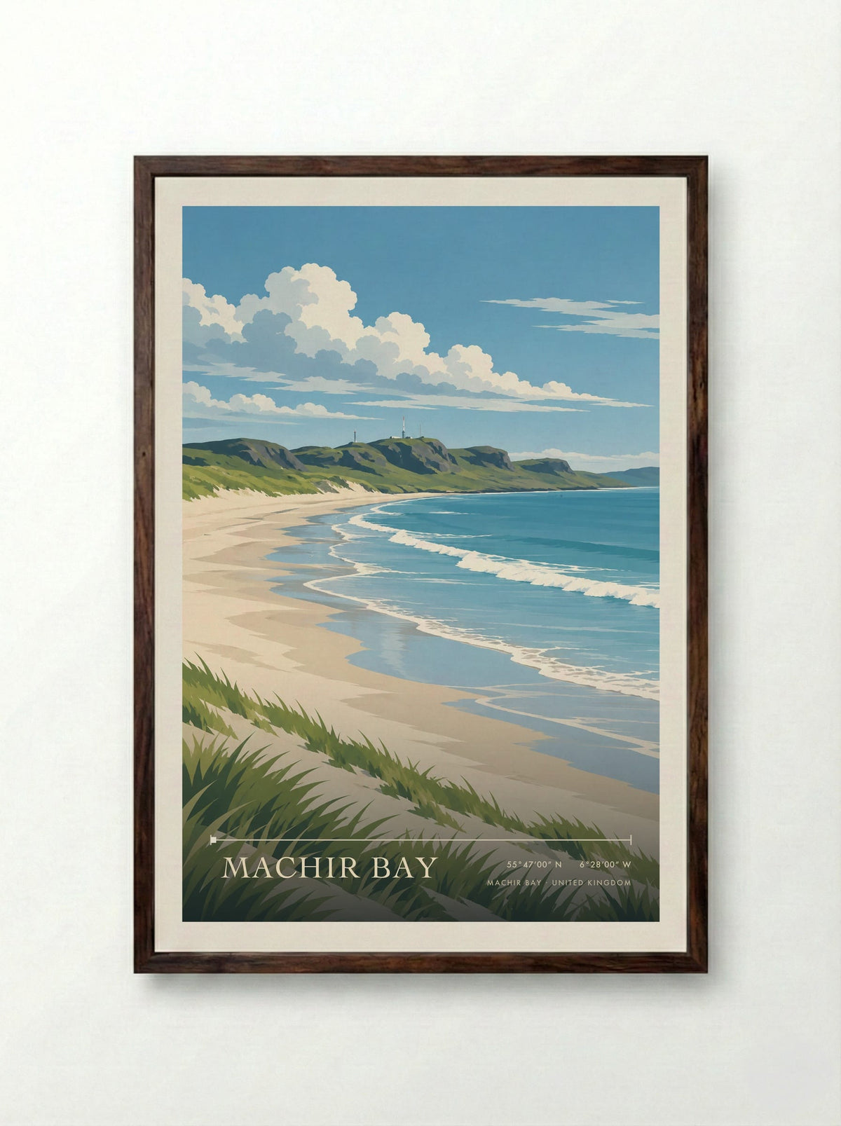 Machir Bay | Travel Poster - Framed Print Dark Wood