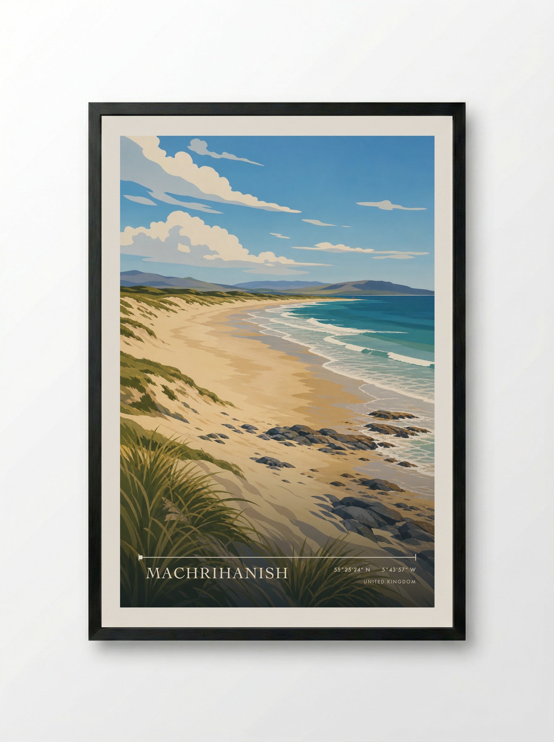Machrihanish United Kingdom Travel Poster - Framed Print Black