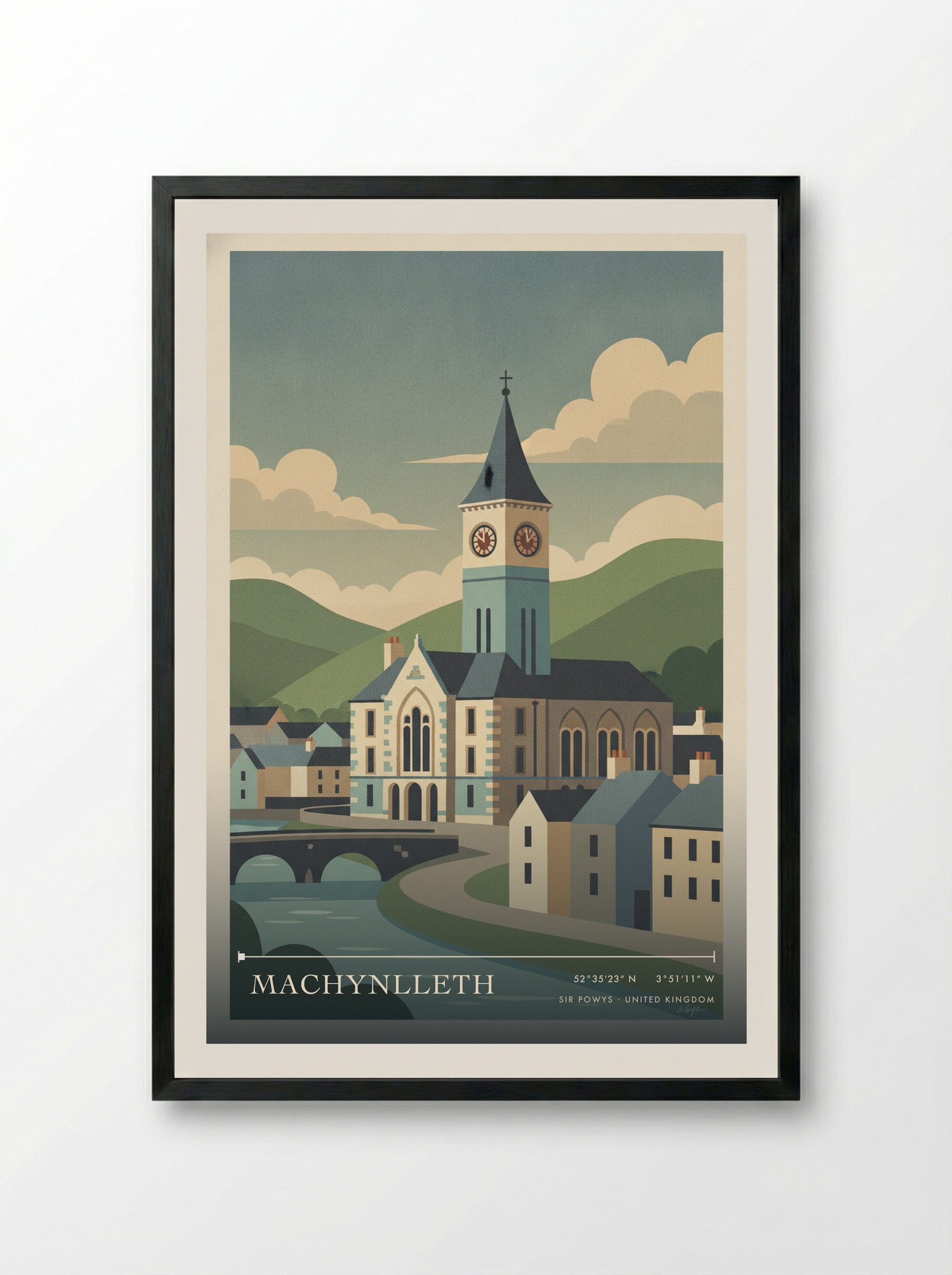 Machynlleth Sir Powys United Kingdom Travel Poster - Framed Print Black