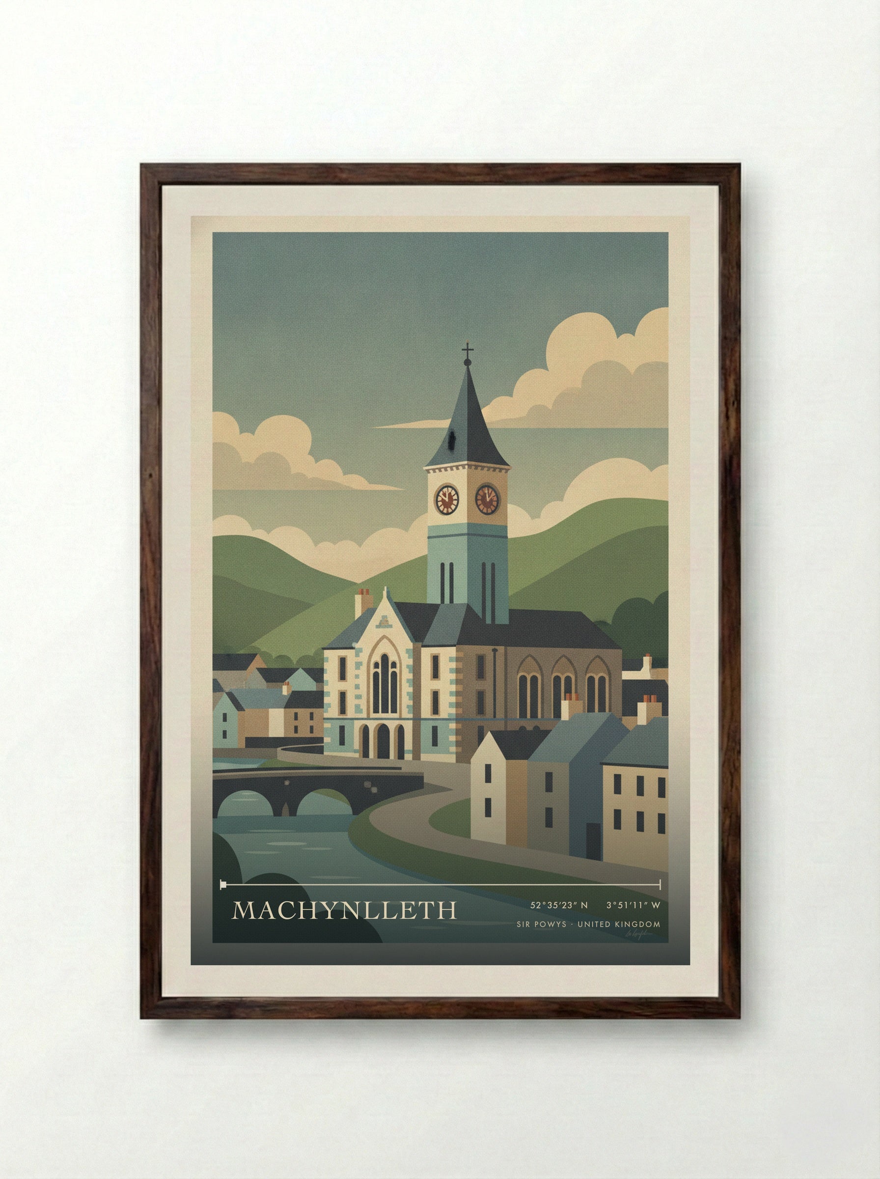 Machynlleth Sir Powys United Kingdom Travel Poster - Framed Print Dark Wood