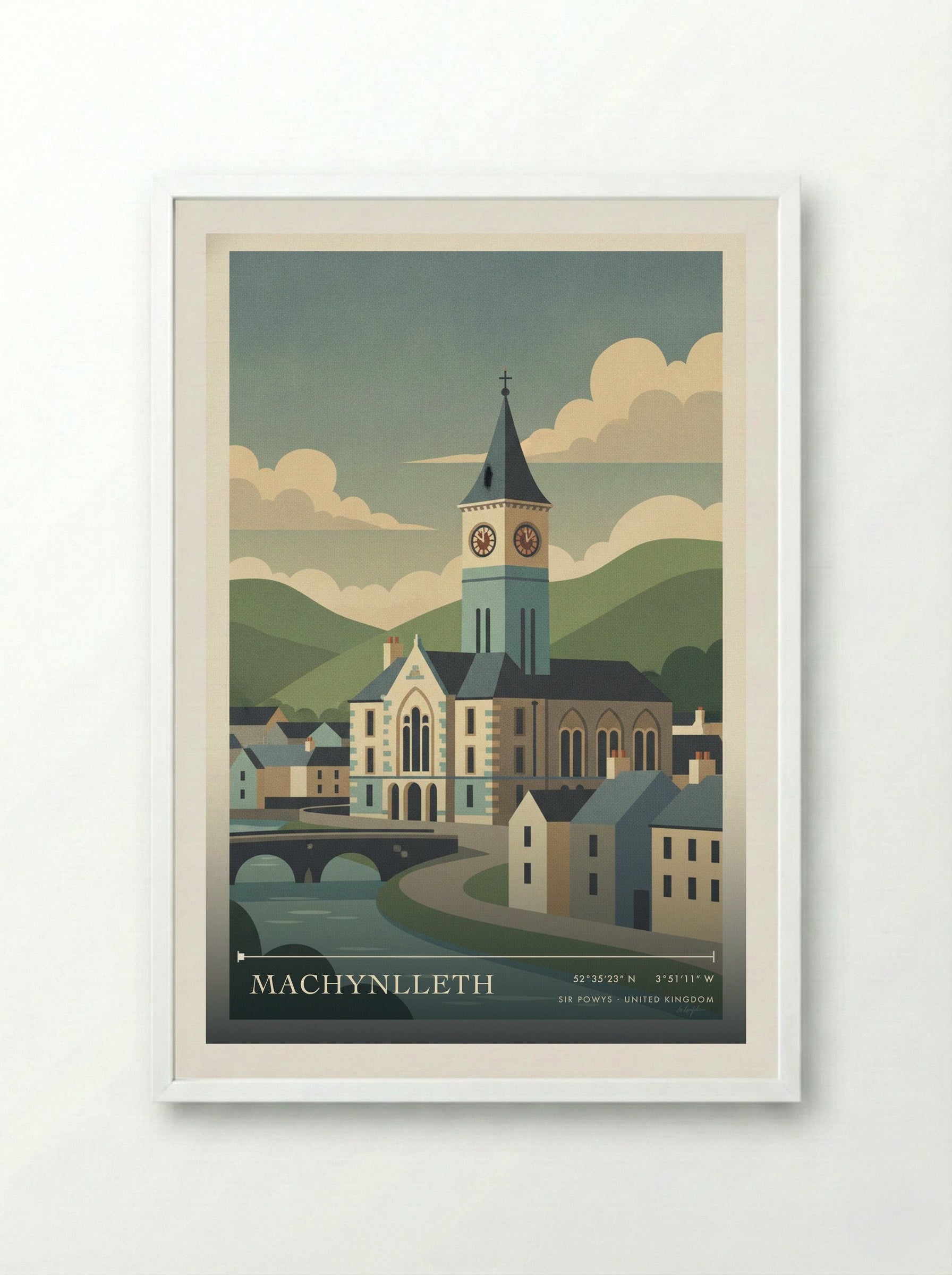 Machynlleth Sir Powys United Kingdom Travel Poster - Framed Print White