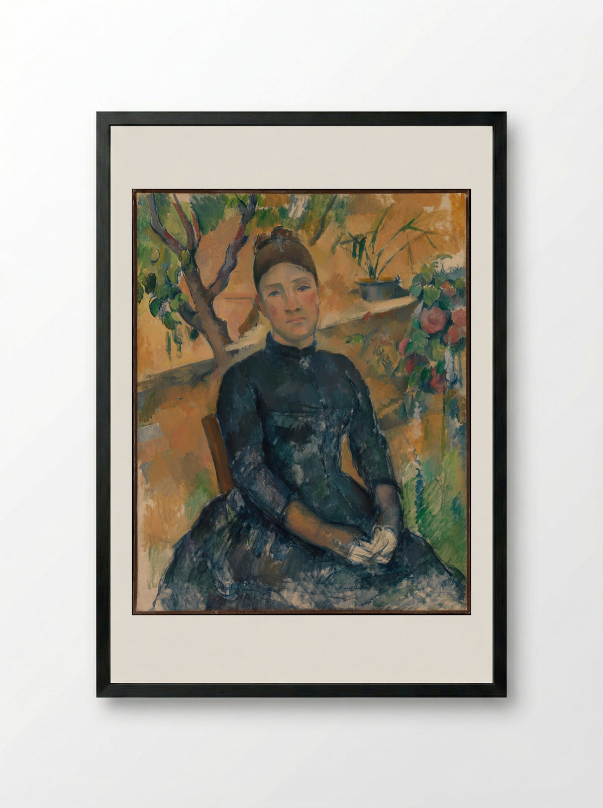 Madame Cézanne in the Conservatory - Paul Cézanne - Framed Print Black