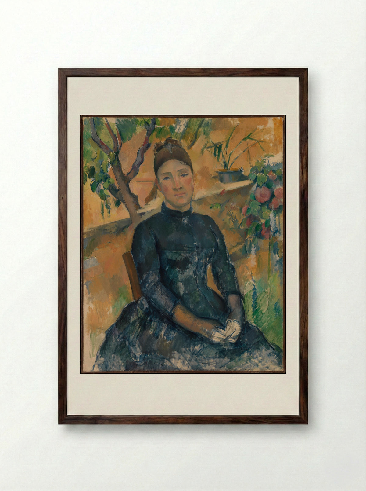Madame Cézanne in the Conservatory - Paul Cézanne - Framed Print Dark Wood